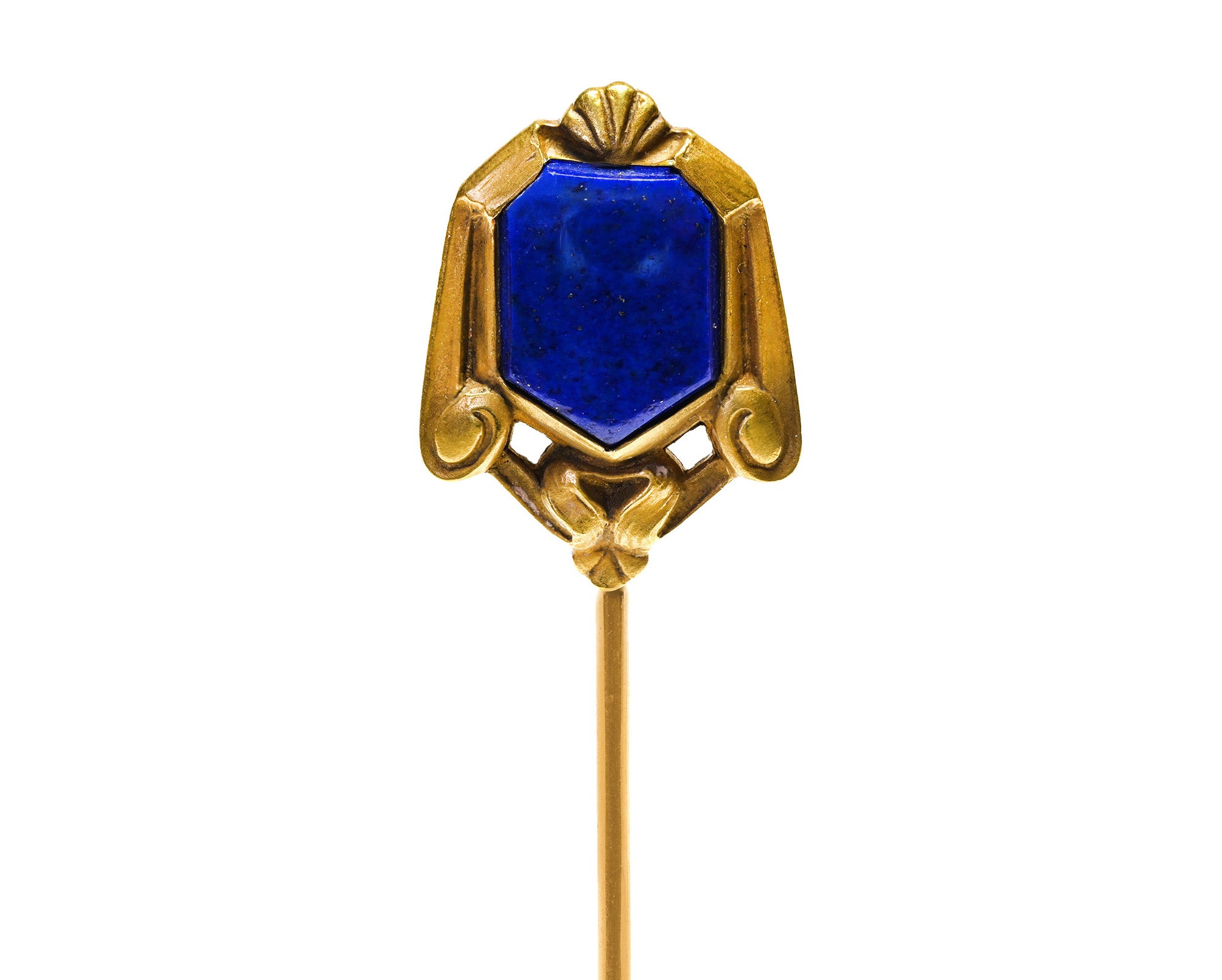 Hans Brassler Art Nouveau to Art Deco Gold Lapis Stick Pin