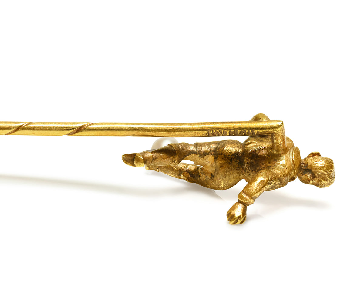 Antique Gold Football Player Stick Pin with Pearl