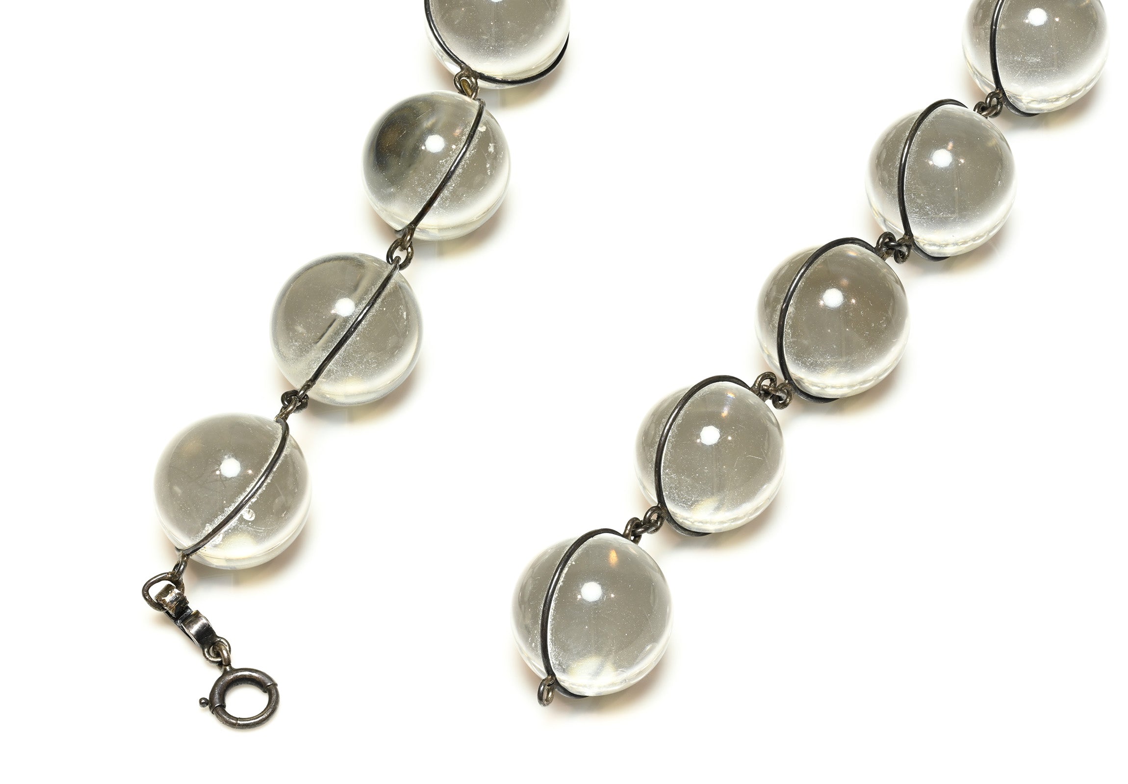 Antique Pools of Light Necklace Rock Crystal Orbs in Silver