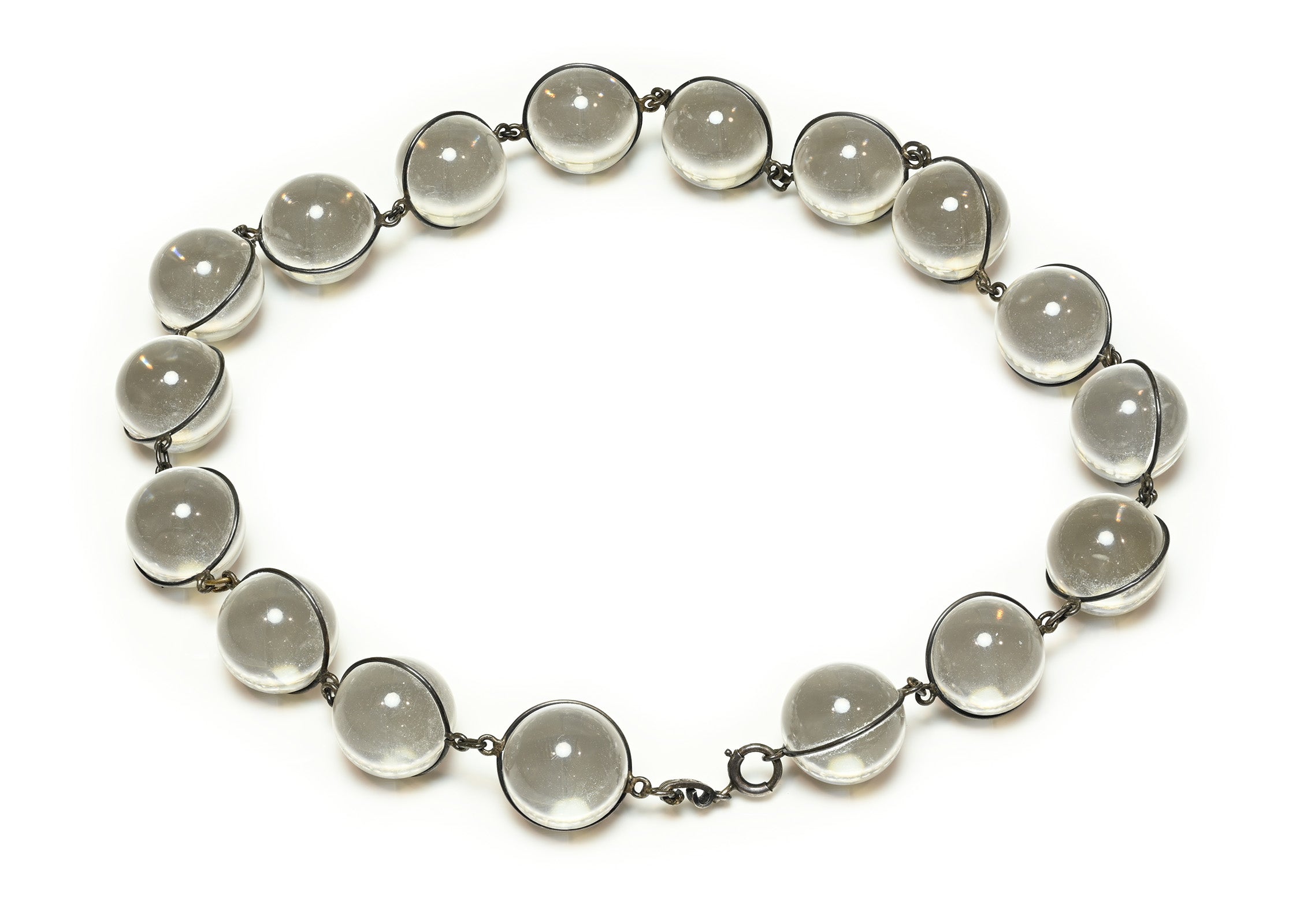 Antique Pools of Light Necklace with Rock Crystal Orbs Silver
