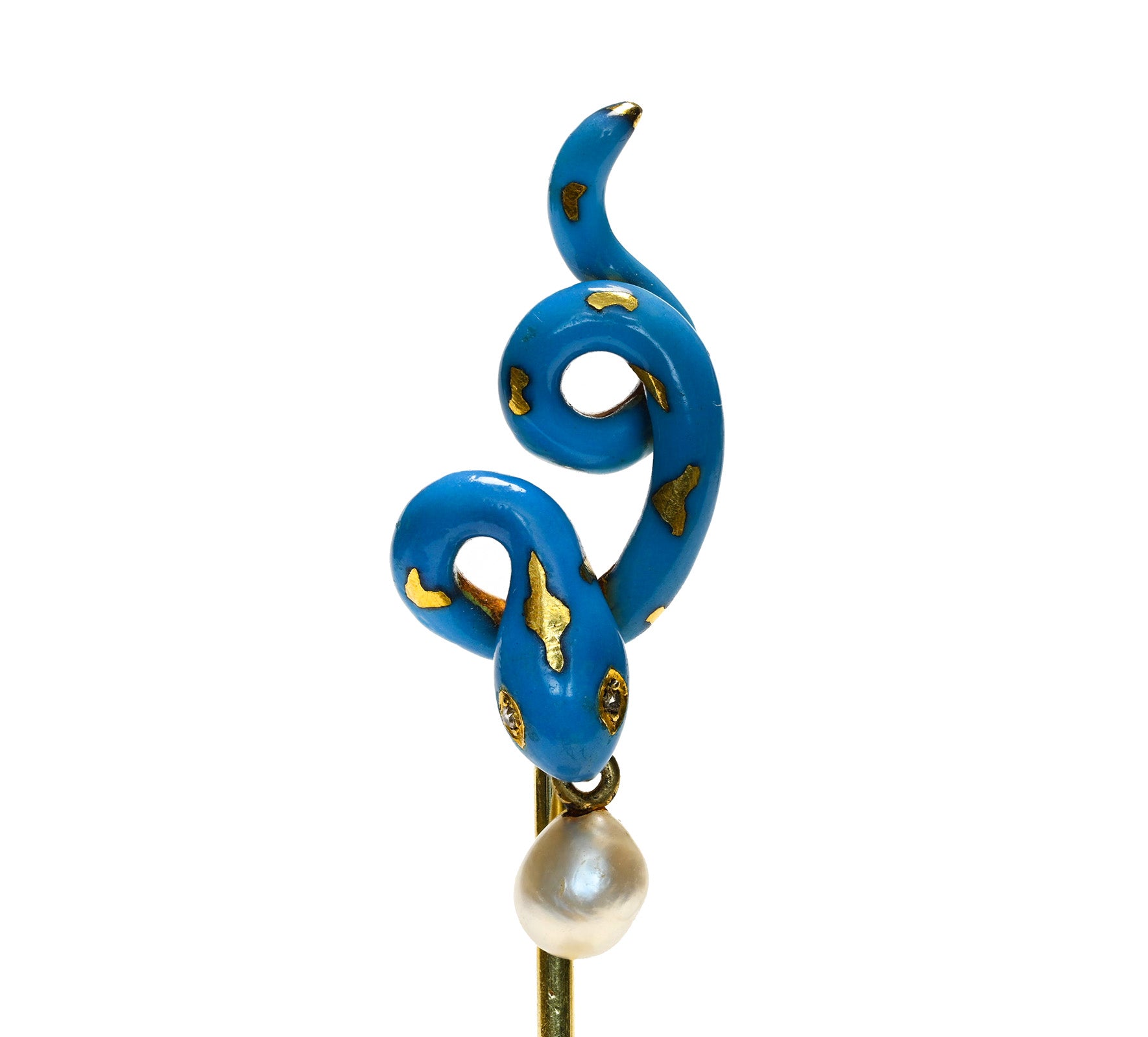 Samuel Arndt Enamel Snake Natural Pearl 18K Gold Stick Pin Antique Russian