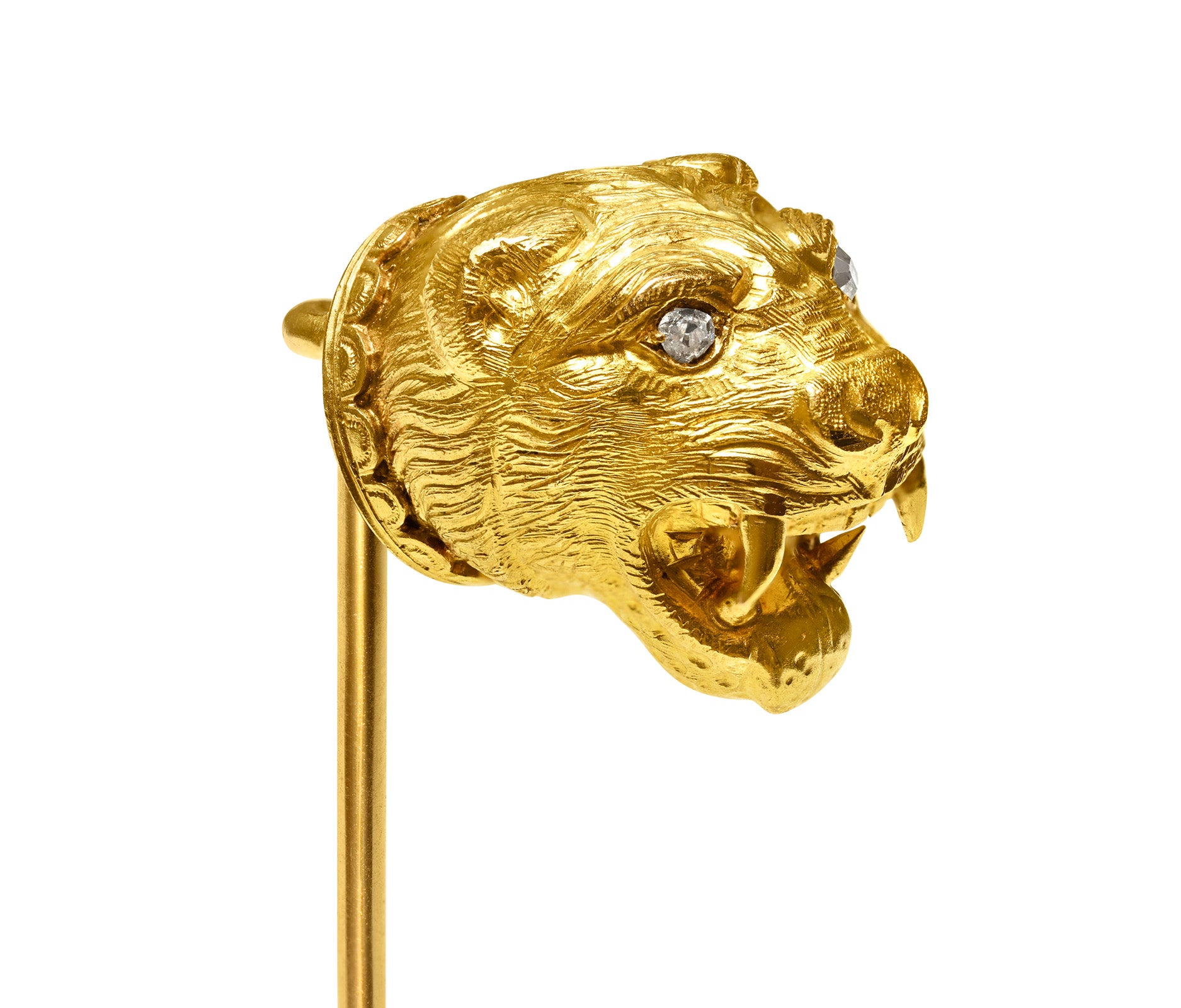Tiffany & Co. 18K Gold Diamond Tiger Head Stick Pin