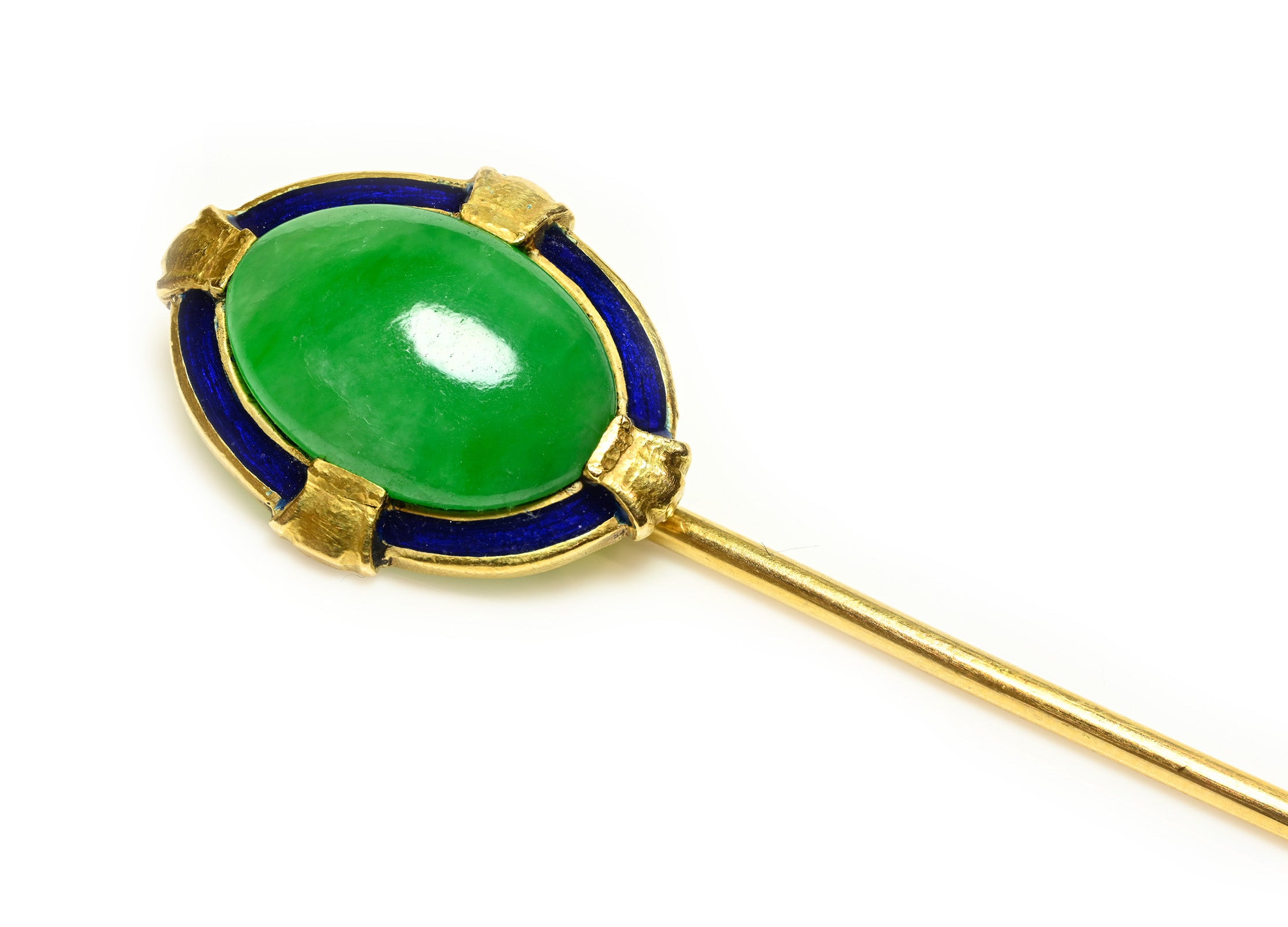 Antique Tiffany & Co. Jade Enamel Gold Stick Pin