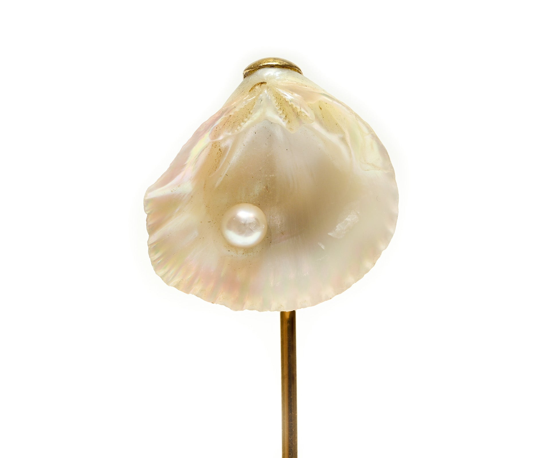 Antique Tiffany Co. Seashell Pearl 18K Gold Stick Pin