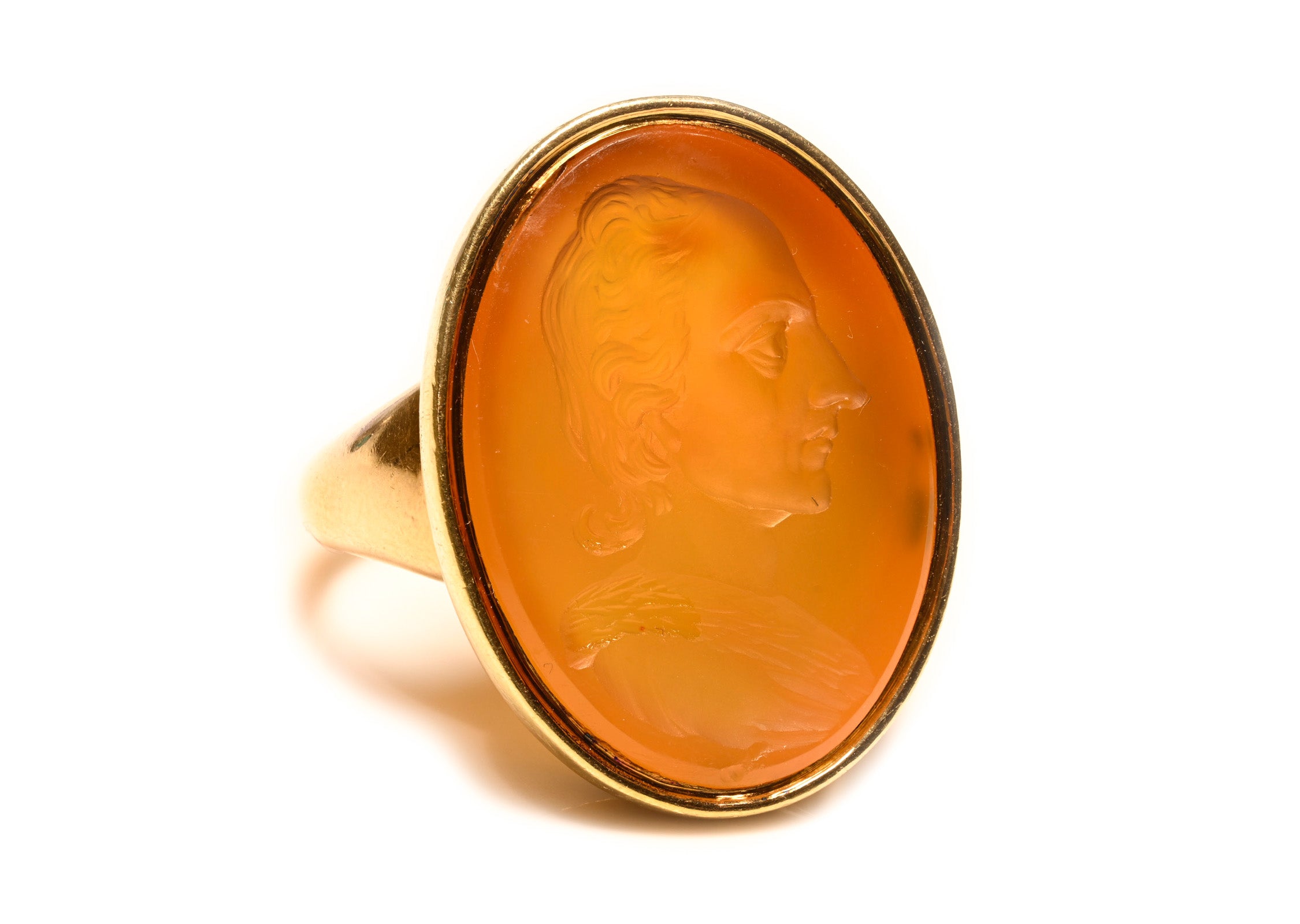 Antique Victorian Carnelian Portrait Intaglio Gold Ring Men's