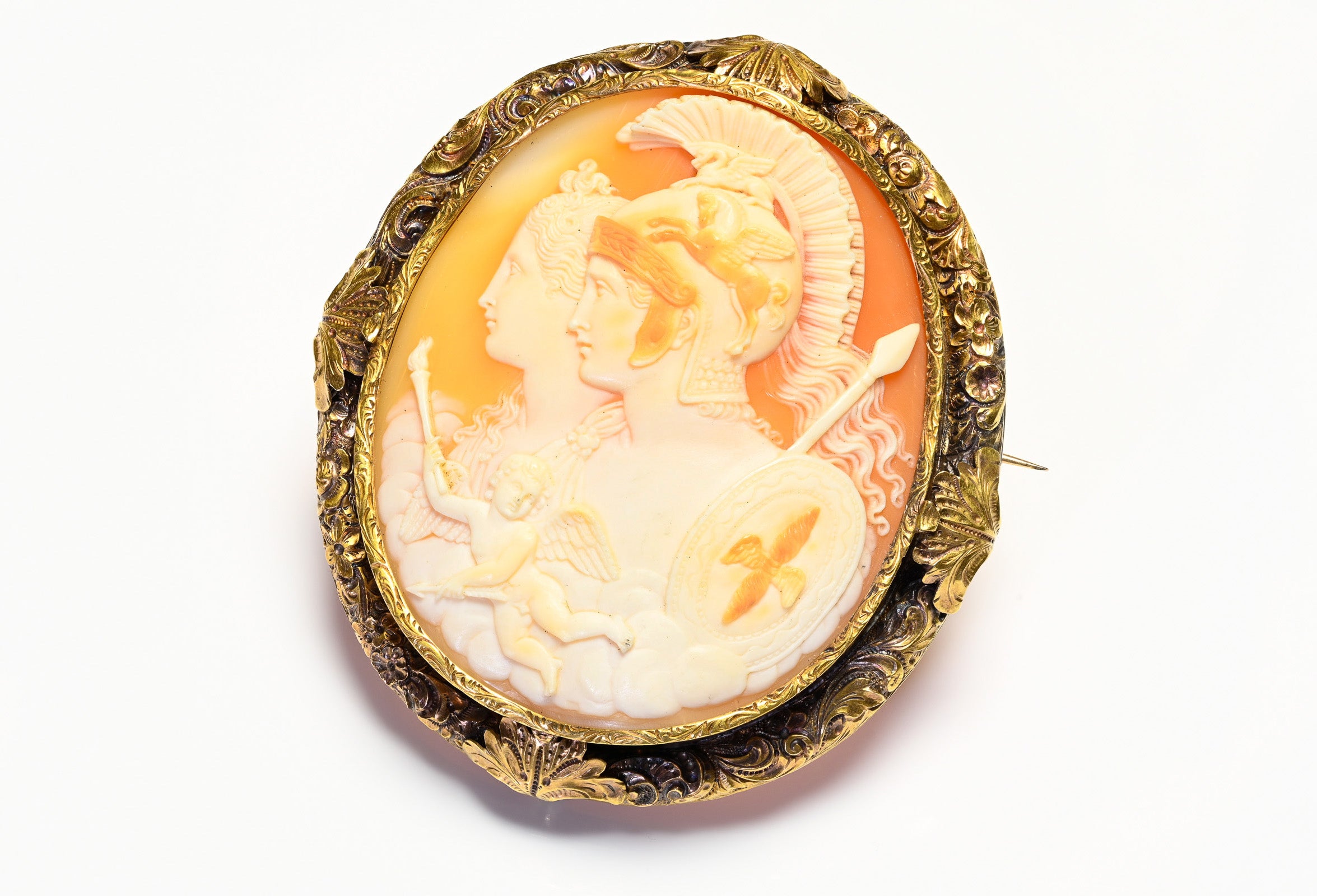 Antique Gold Roman Men Lady Cameo Brooch