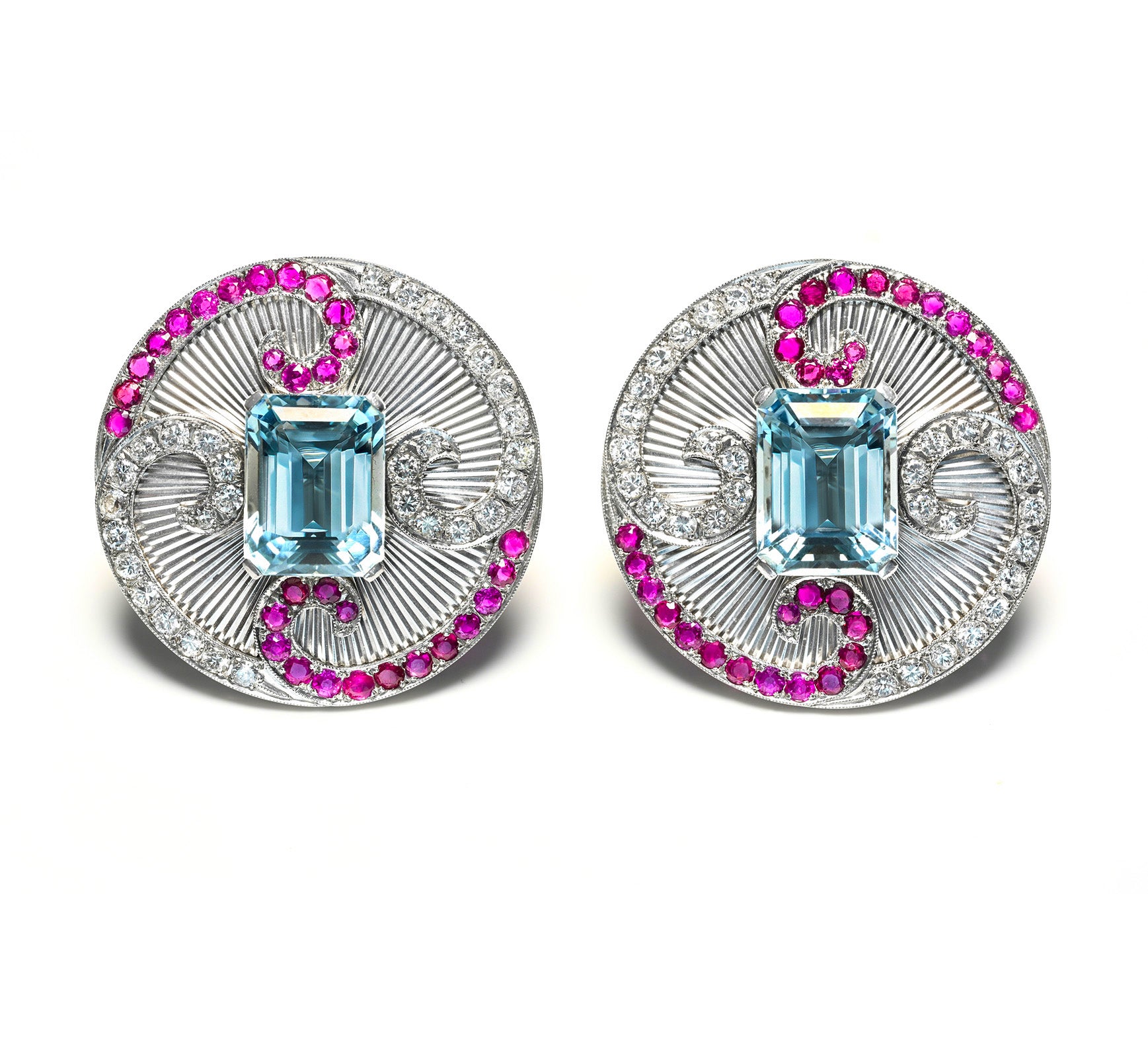Aquamarine Diamond Ruby Gold Earrings