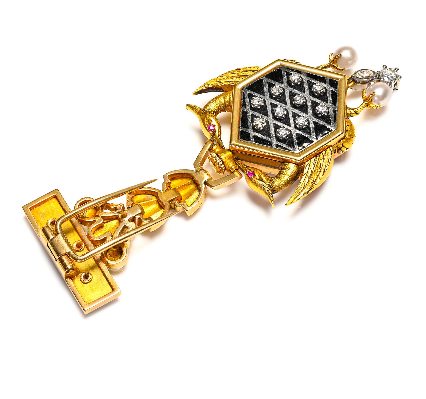 Art Nouveau 18K Diamond Enamel Pendant Lapel Brooch Pendant