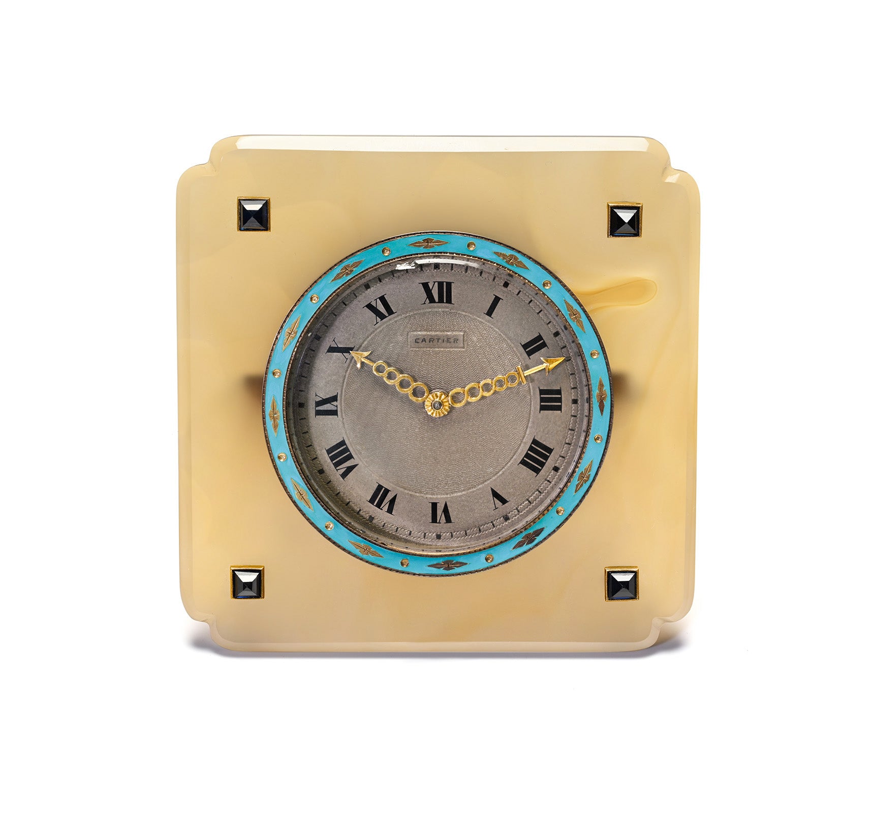 Art Deco Cartier Agate Blue Enamel and Gem-Set Desk Clock