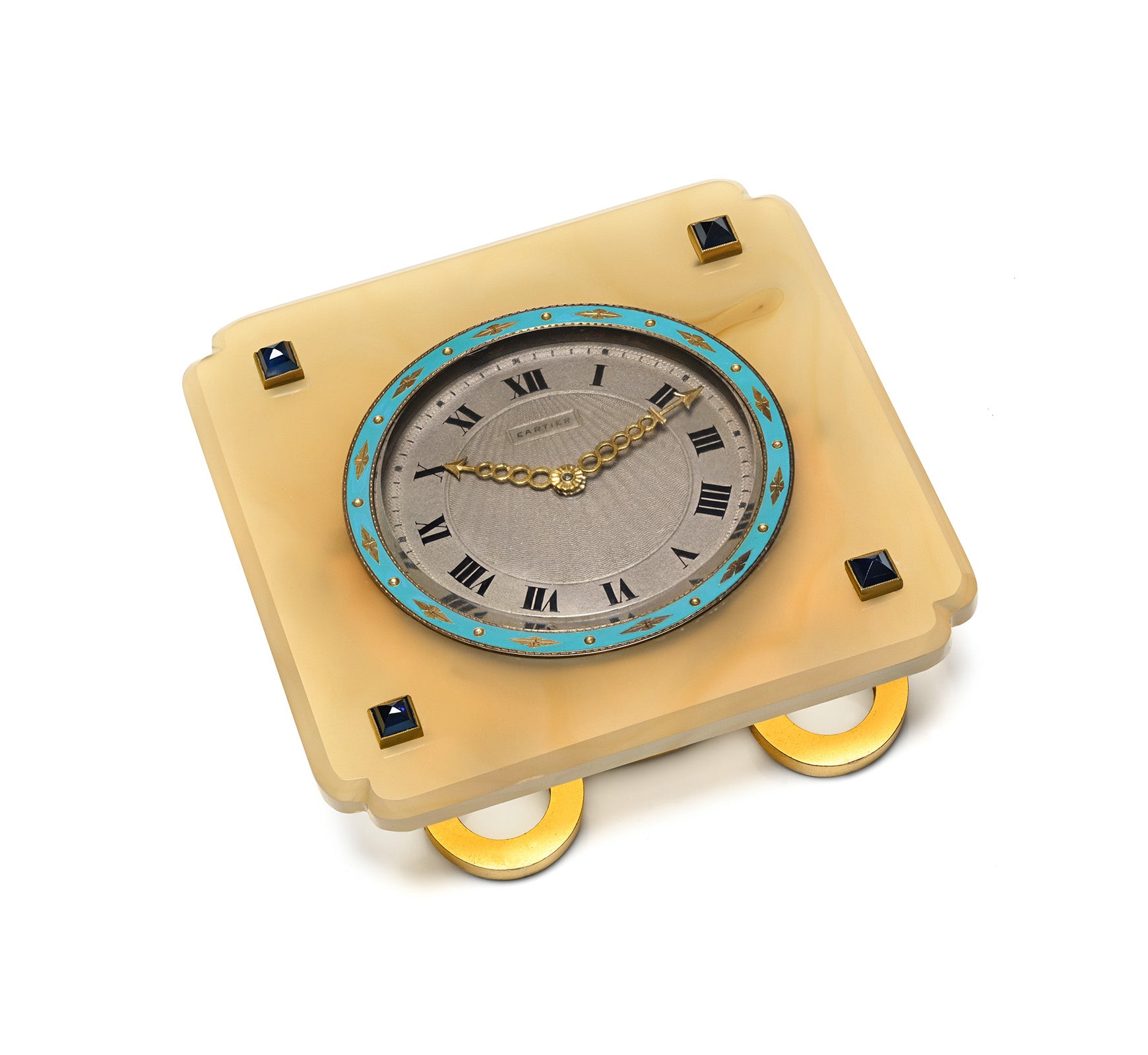 Cartier Agate Blue Enamel and Gem-Set Desk Clock