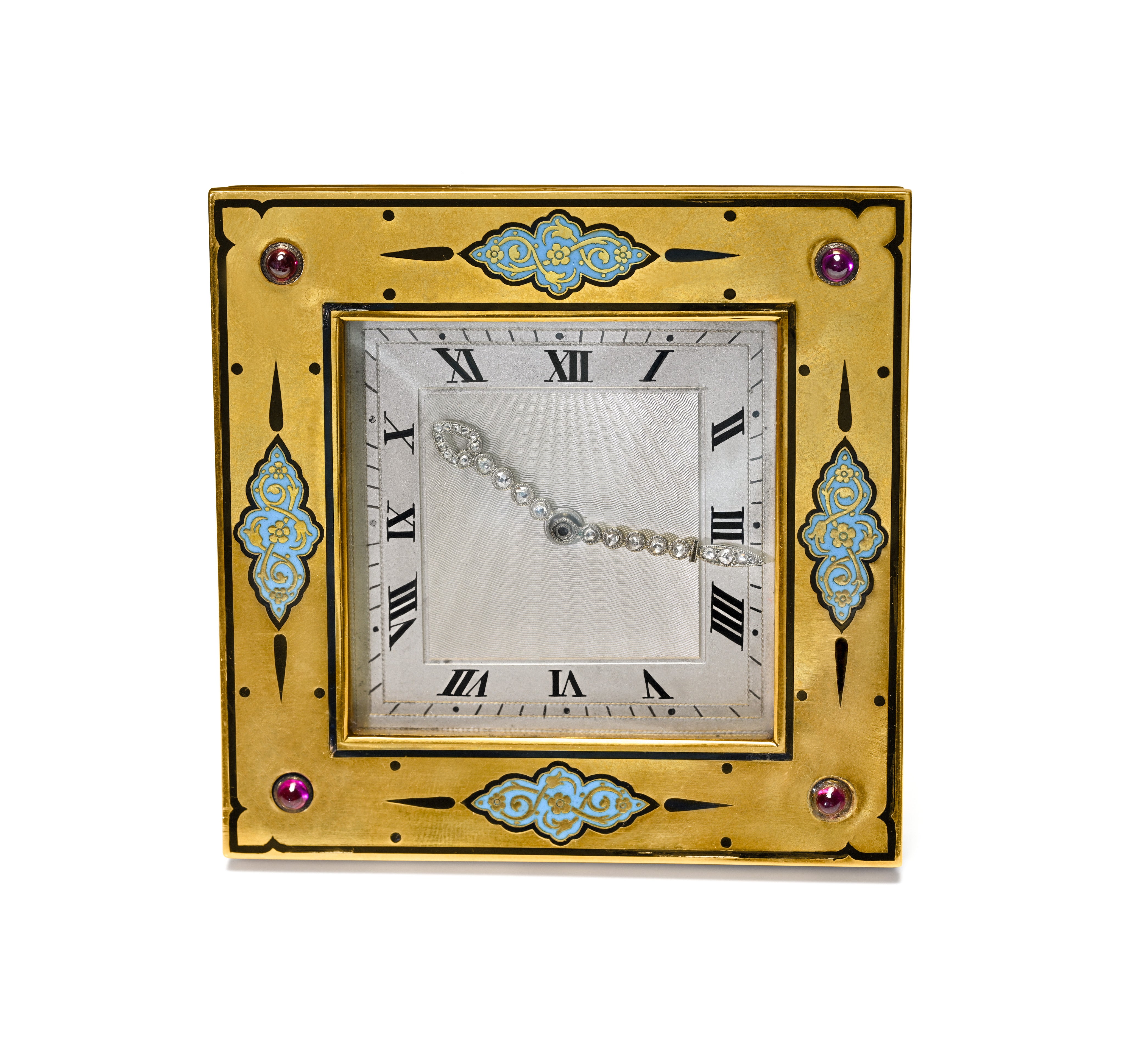 Art Deco Cartier Gold Enamel Ruby Diamond Desk Clock