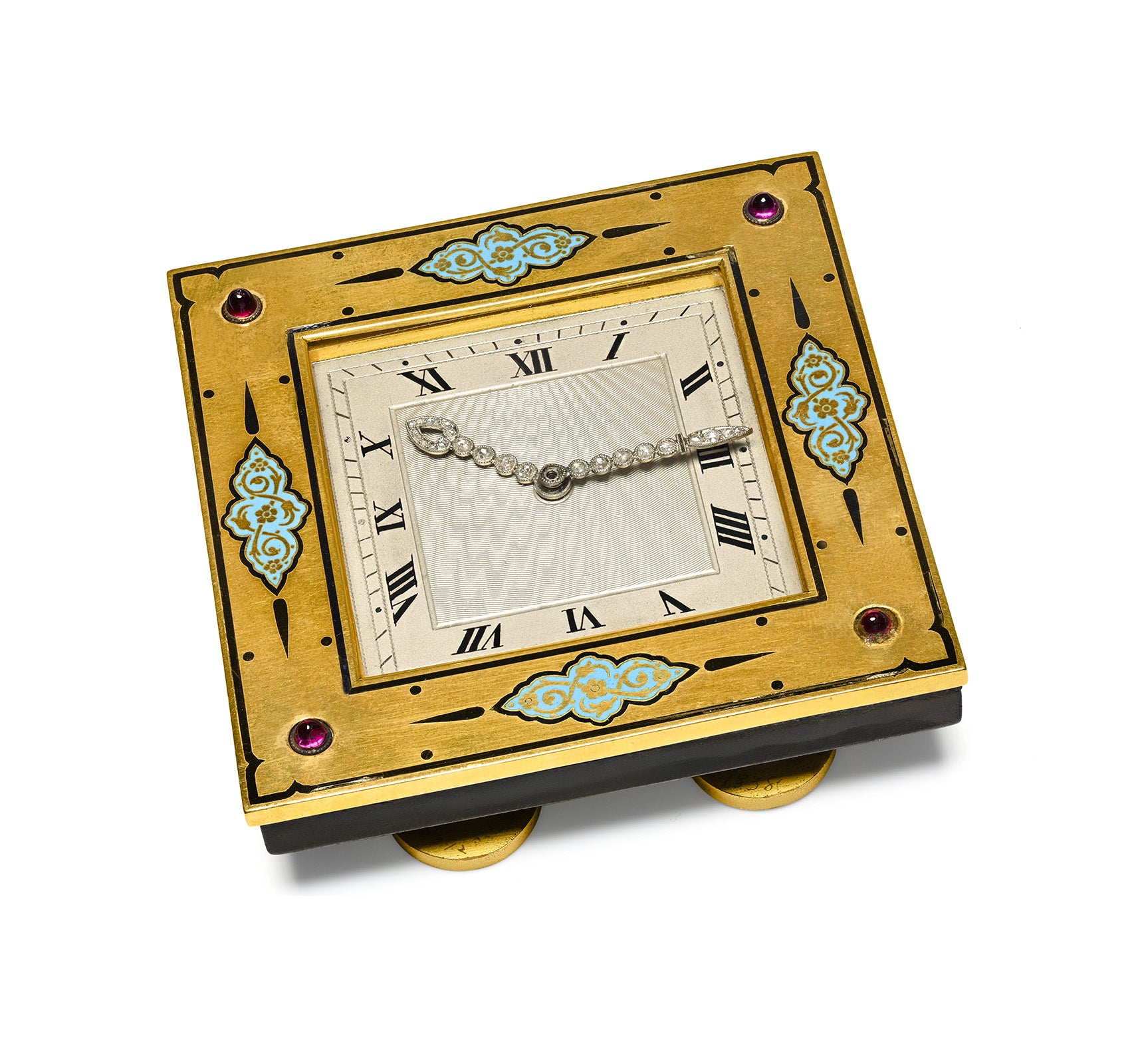 Art Deco Cartier Gold Enamel Ruby and Diamond Desk Clock