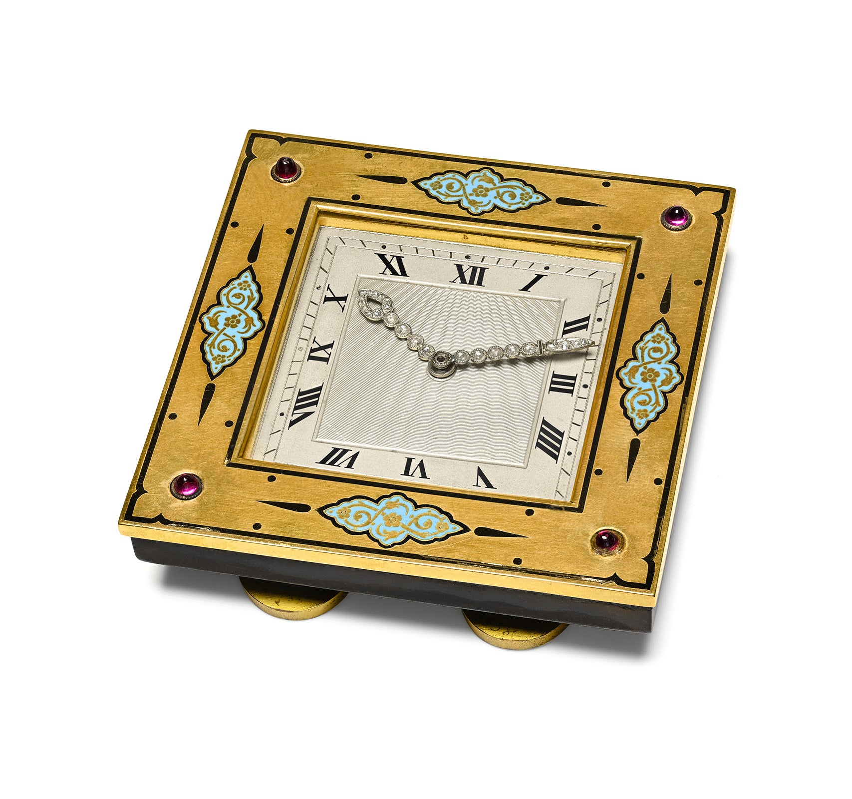 Art Deco Cartier Gold Enamel Ruby and Diamond Desk Clock