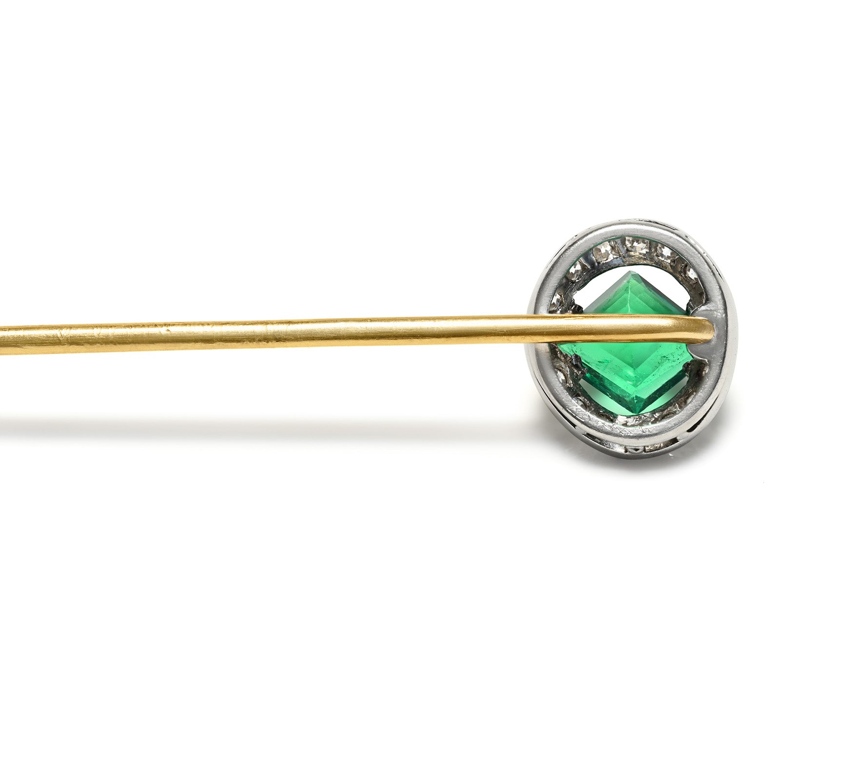 Vintage Antique Art Deco Colombian Emerald Diamond Stick Pin