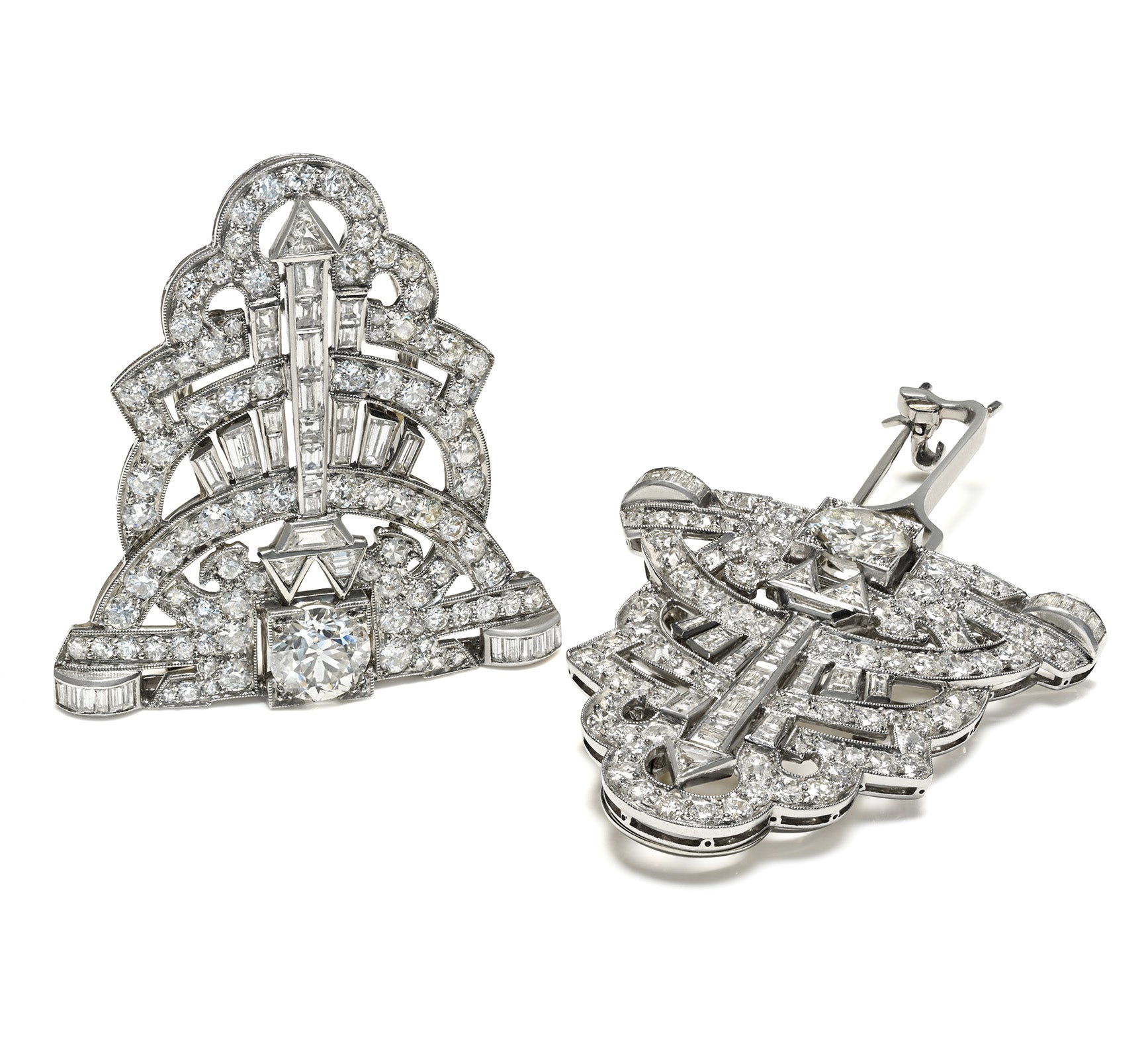 Art Deco Diamond Double Clip Brooch iPlatinum