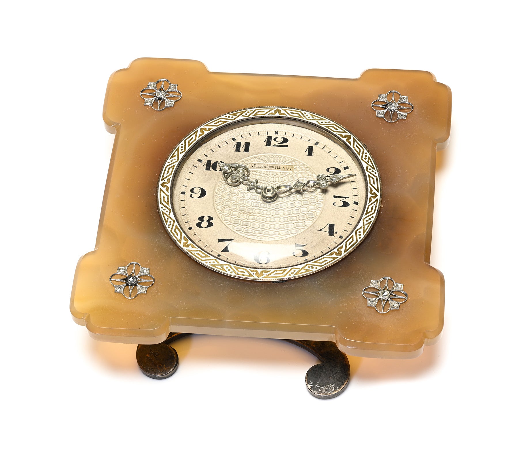 J.E. Caldwell Agate and Diamond Desk Clock