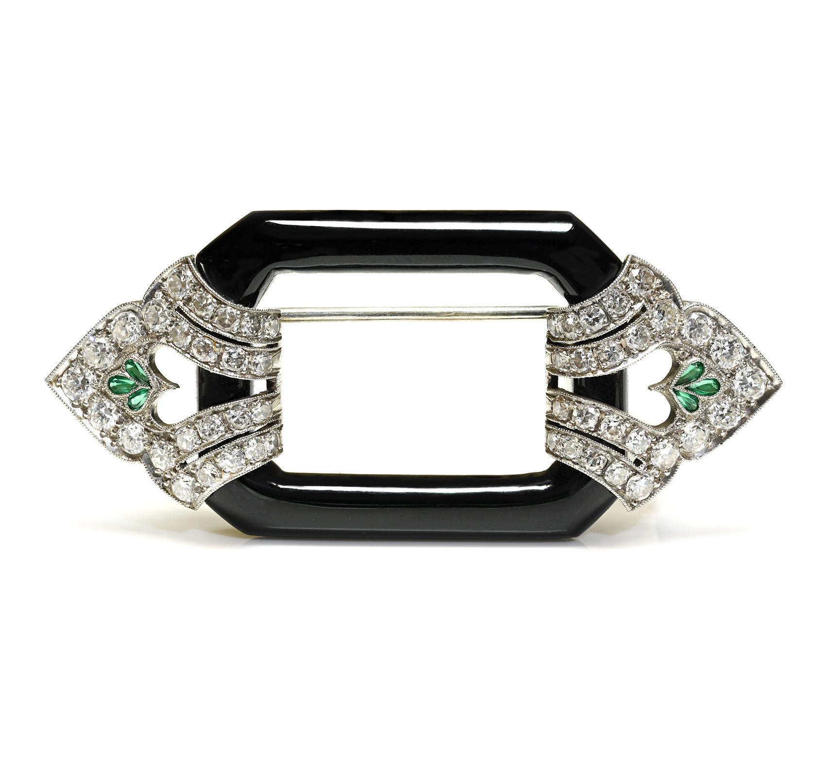 Art Deco Diamond Emerald Onyx Brooch