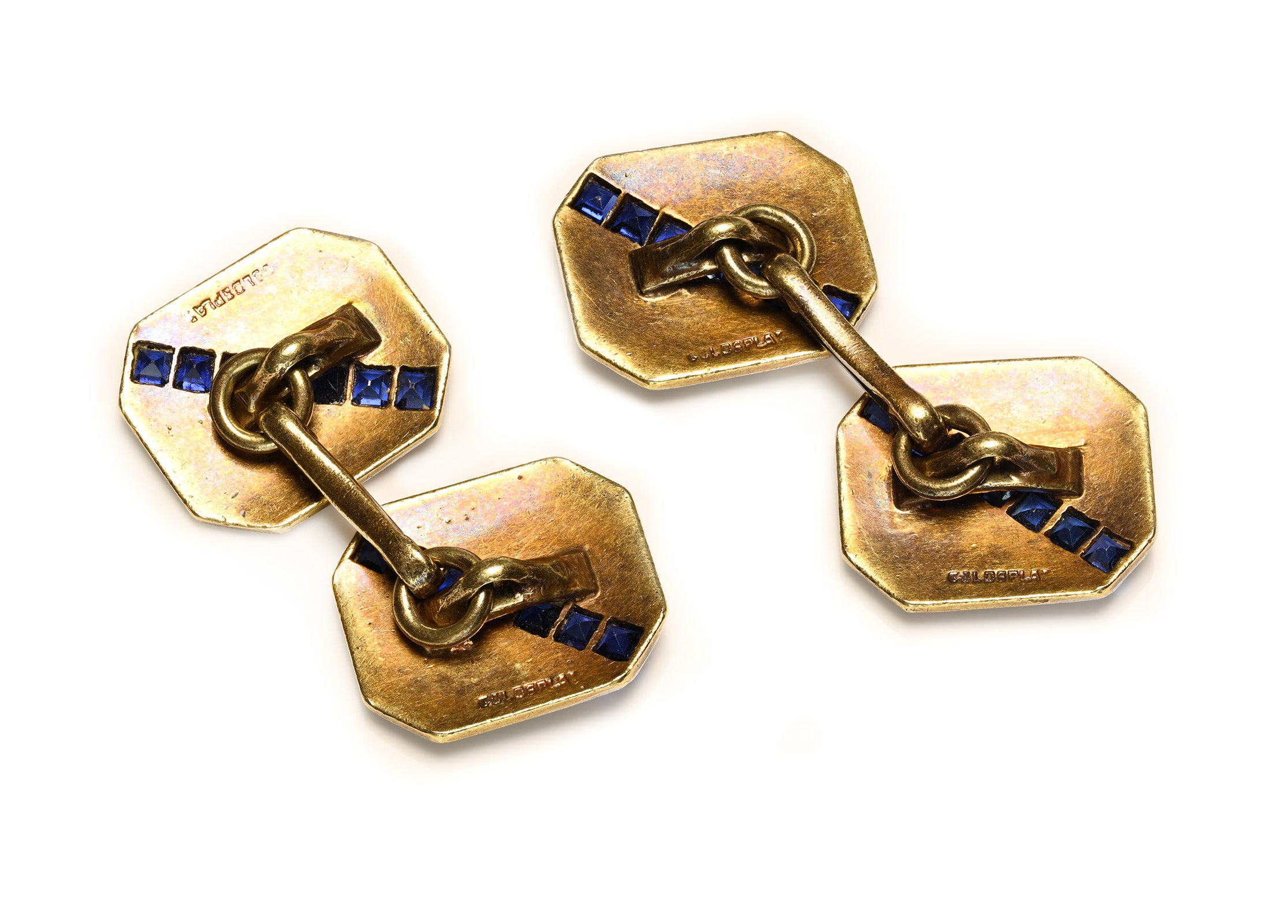 Art Deco Sapphire Platinum and Gold Cufflinks Back