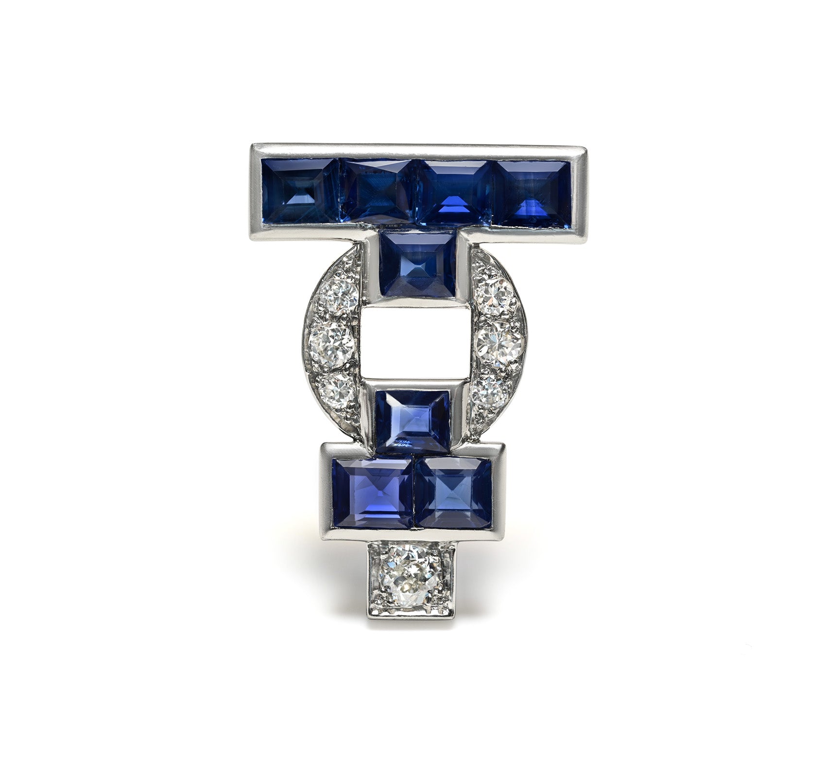 Art Deco Unheated Ceylon Sapphire Diamond Brooch Platinum