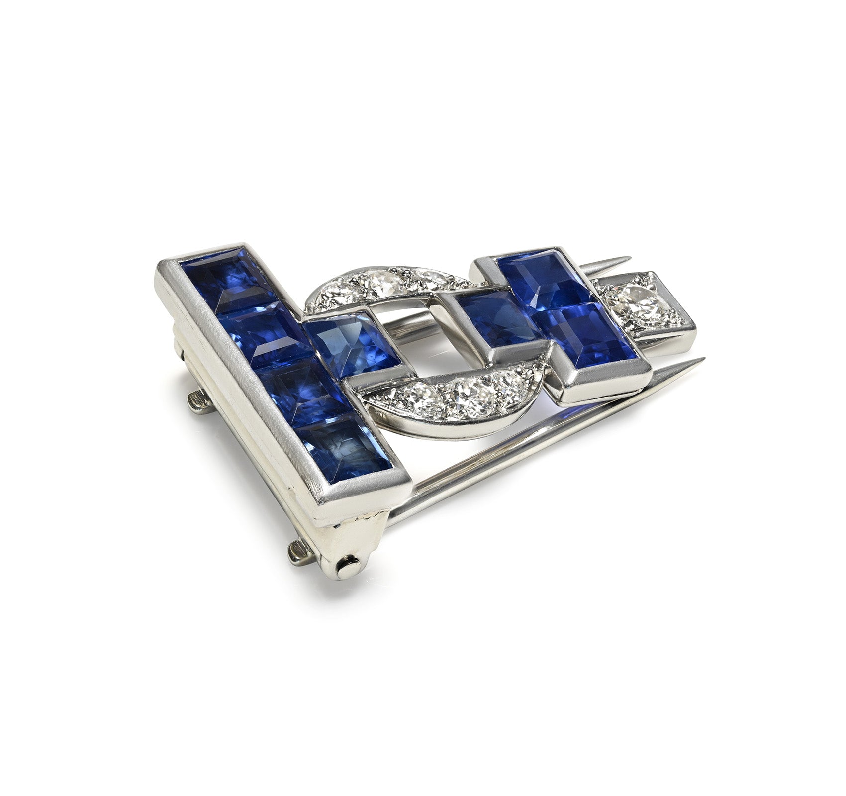 Unheated Ceylon Sapphire and Diamond Brooch in Platinum
