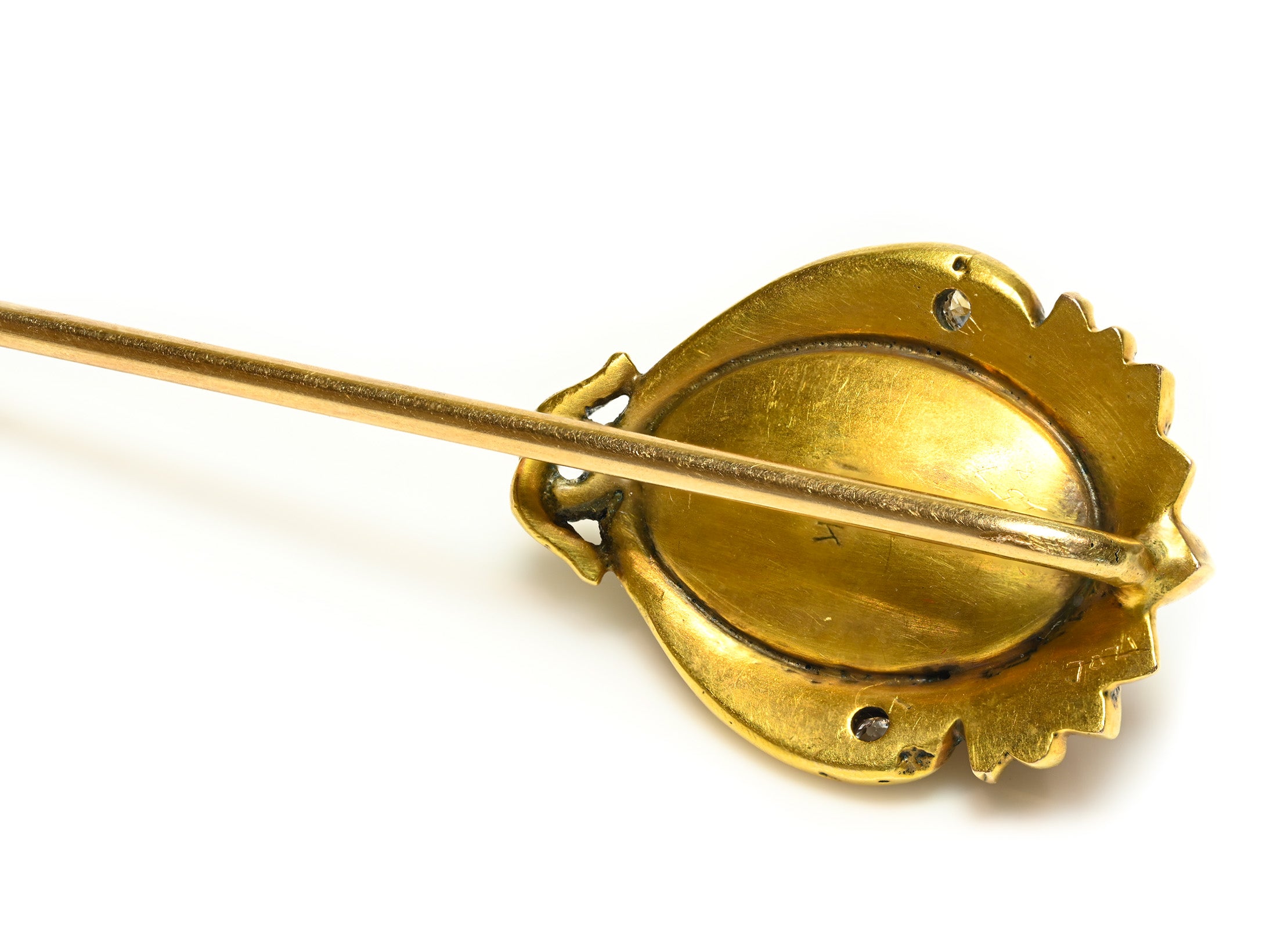 Art Nouveau Opal, Diamond and Enamel Bird Gold Stick Pin