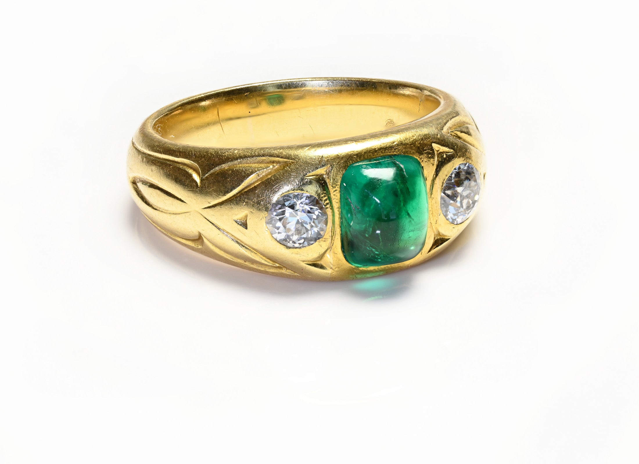 Belle Epoch 18K Gold Sugarloaf Emerald Diamond Men's Ring