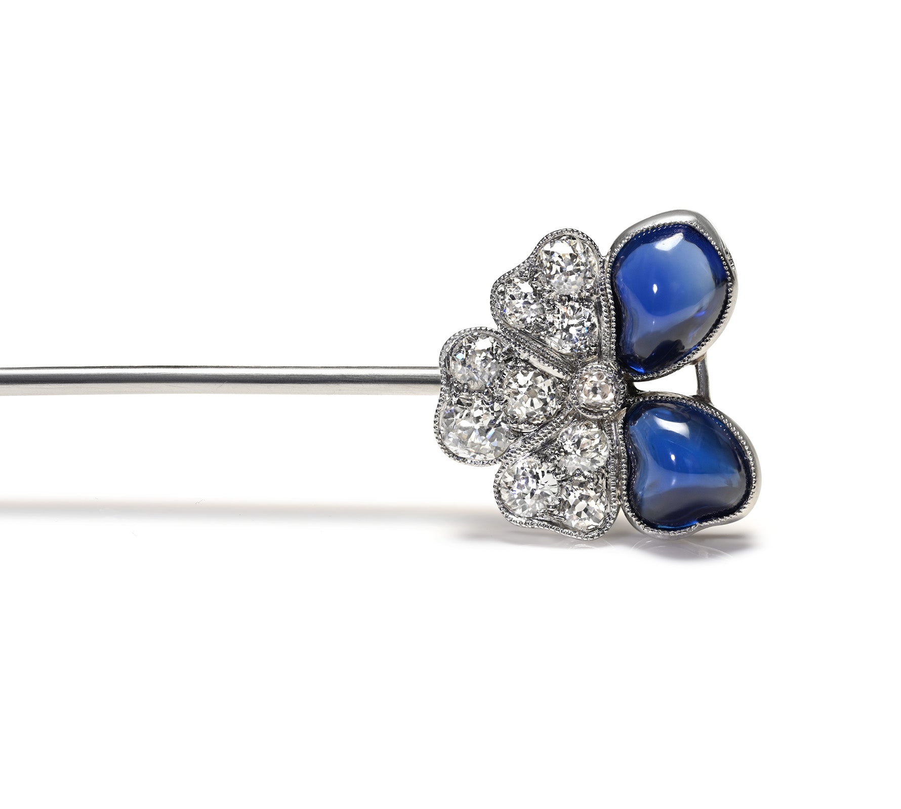 Antique Unheated Burma Sapphire Diamond Hat Pin