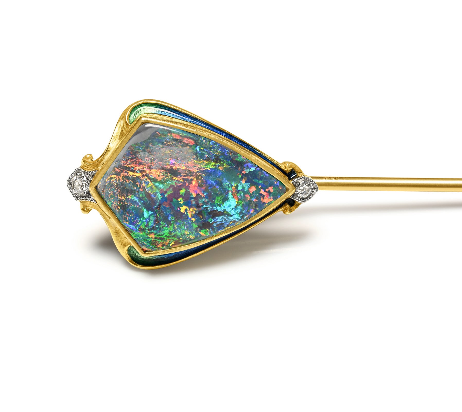 Black Opal Diamond Gold Stick Pin Antique