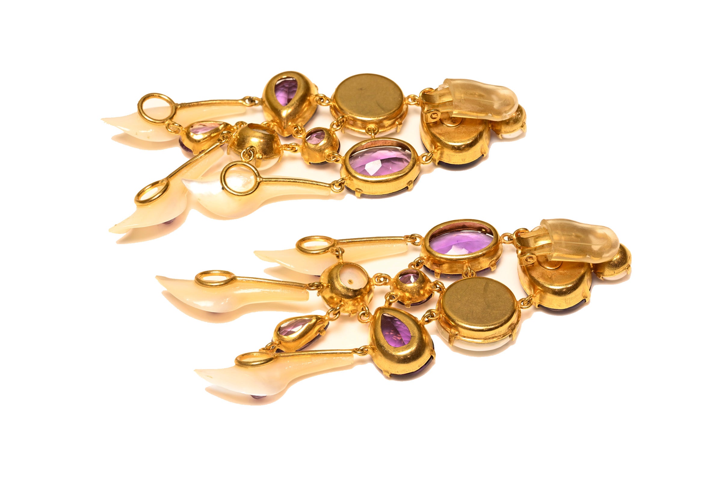 Bounkit Purple Amethyst Pearl Tassel Drop Earrings 2