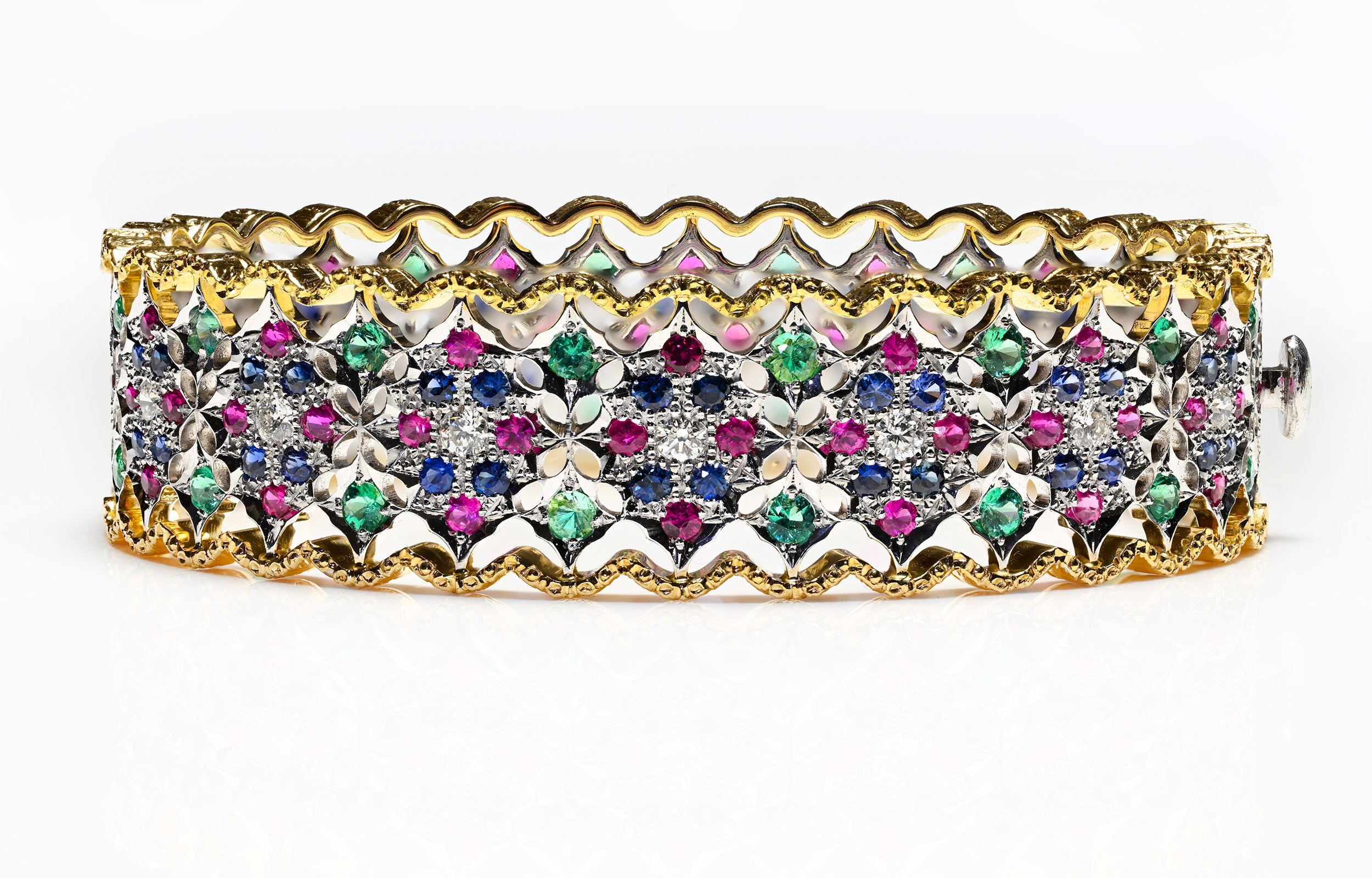 Buccellati Diamond Ruby Sapphire Emerald 18K Gold Bracelet