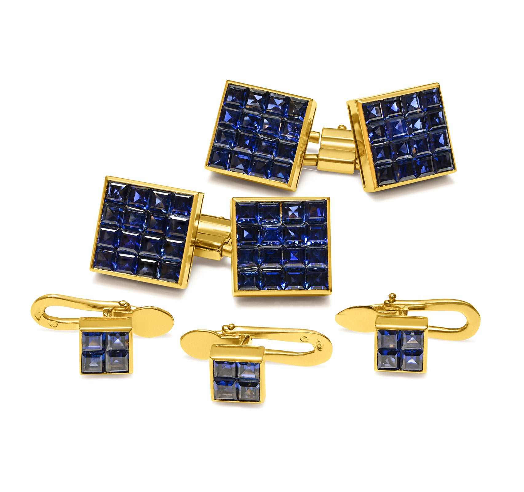 Bulgari France Invisibly Set Sapphire Gold Cufflink Stud Set