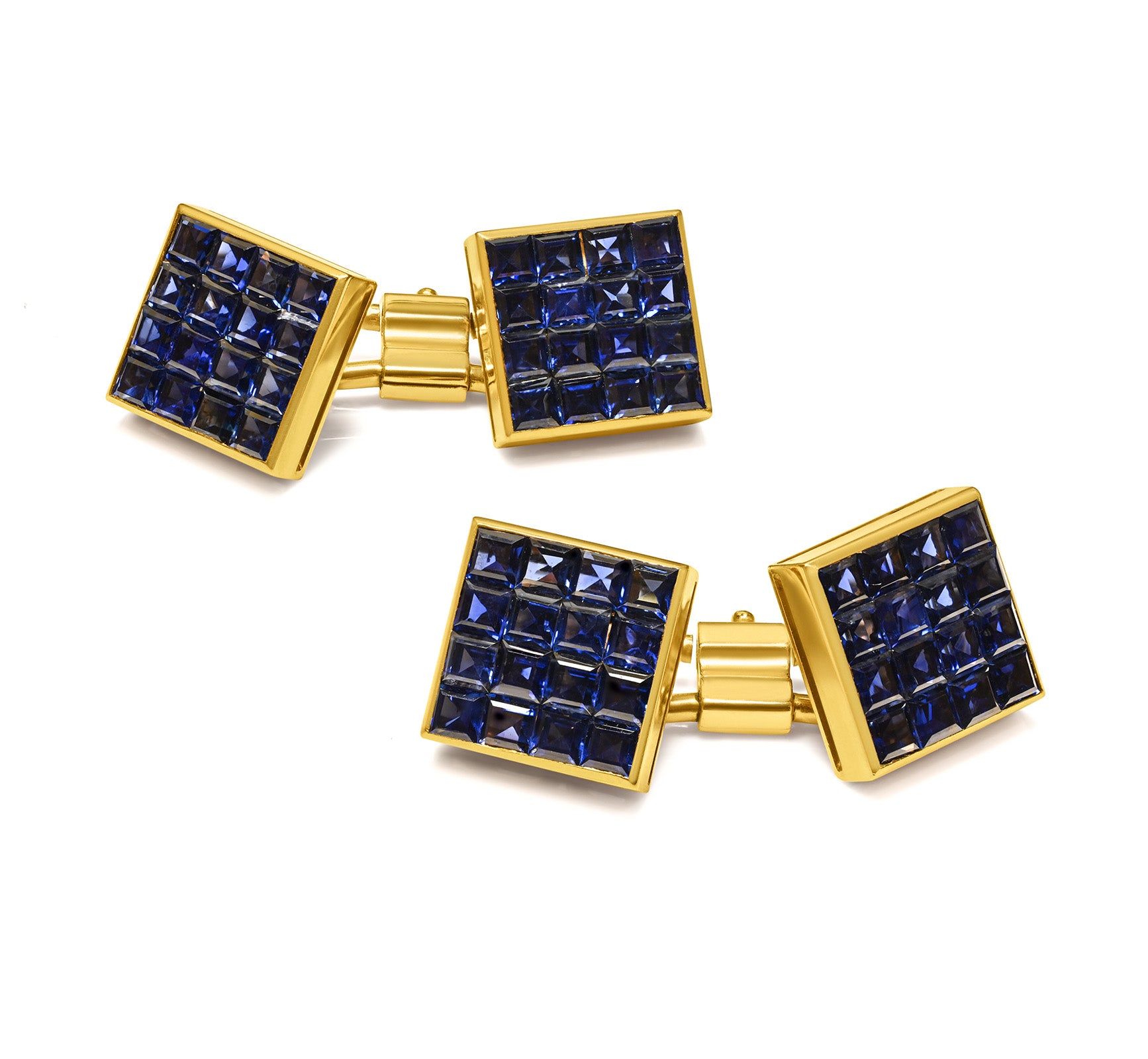 Bulgari Invisibly Set Sapphire Gold Cufflink Stud Set