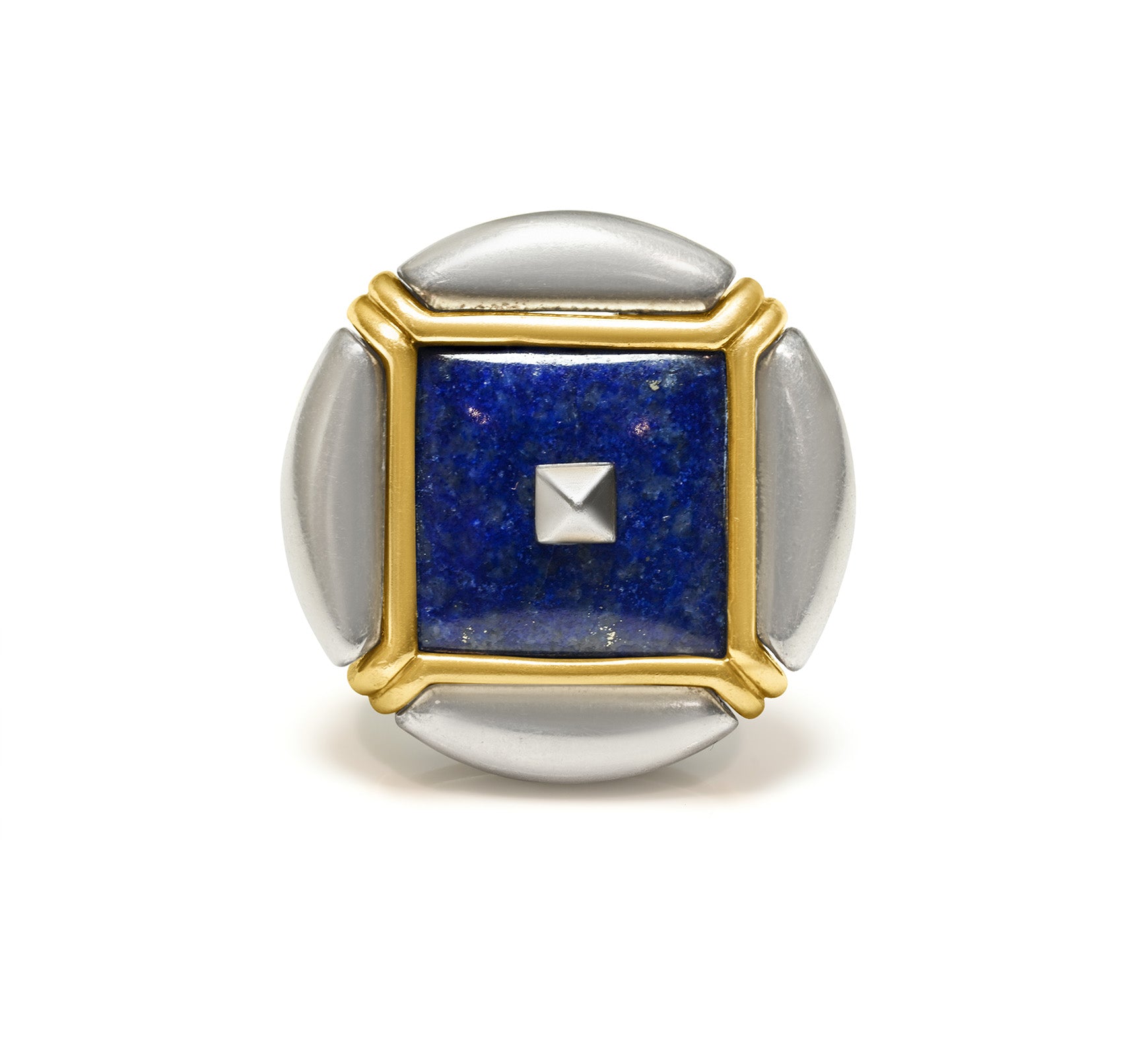 Bulgari Lapis Lazuli Silver Gold Brooch