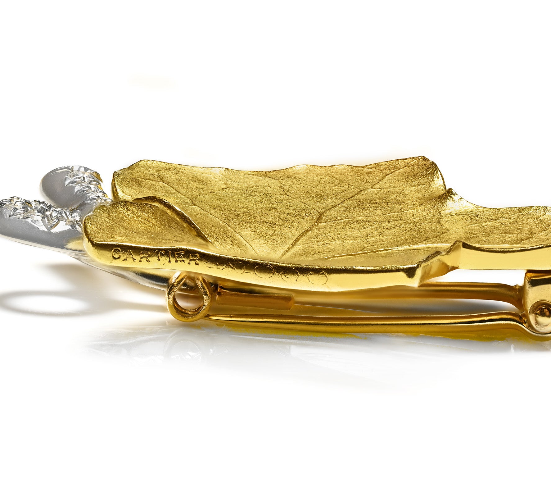 Vintage Cartier 18K Gold Platinum Diamond Leaf Brooch