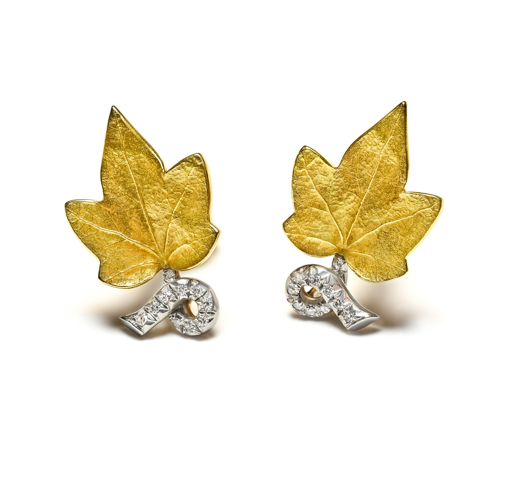 Cartier 18K Gold Diamond Leaf Earrings