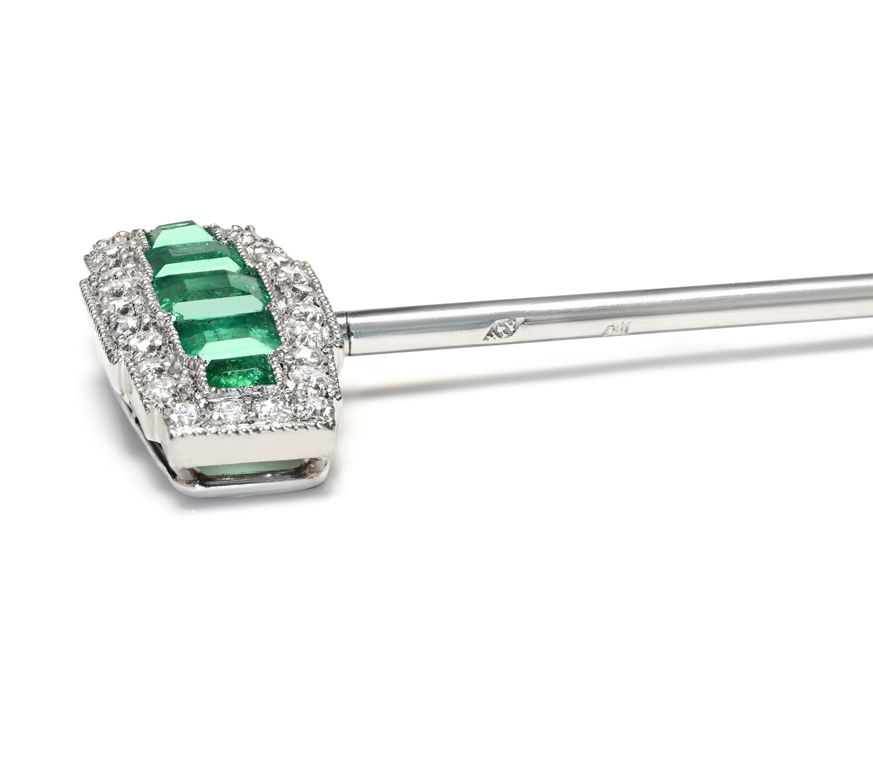 Cartier Art Deco Platinum Emerald and Diamond Stick Pin by Henri Picq