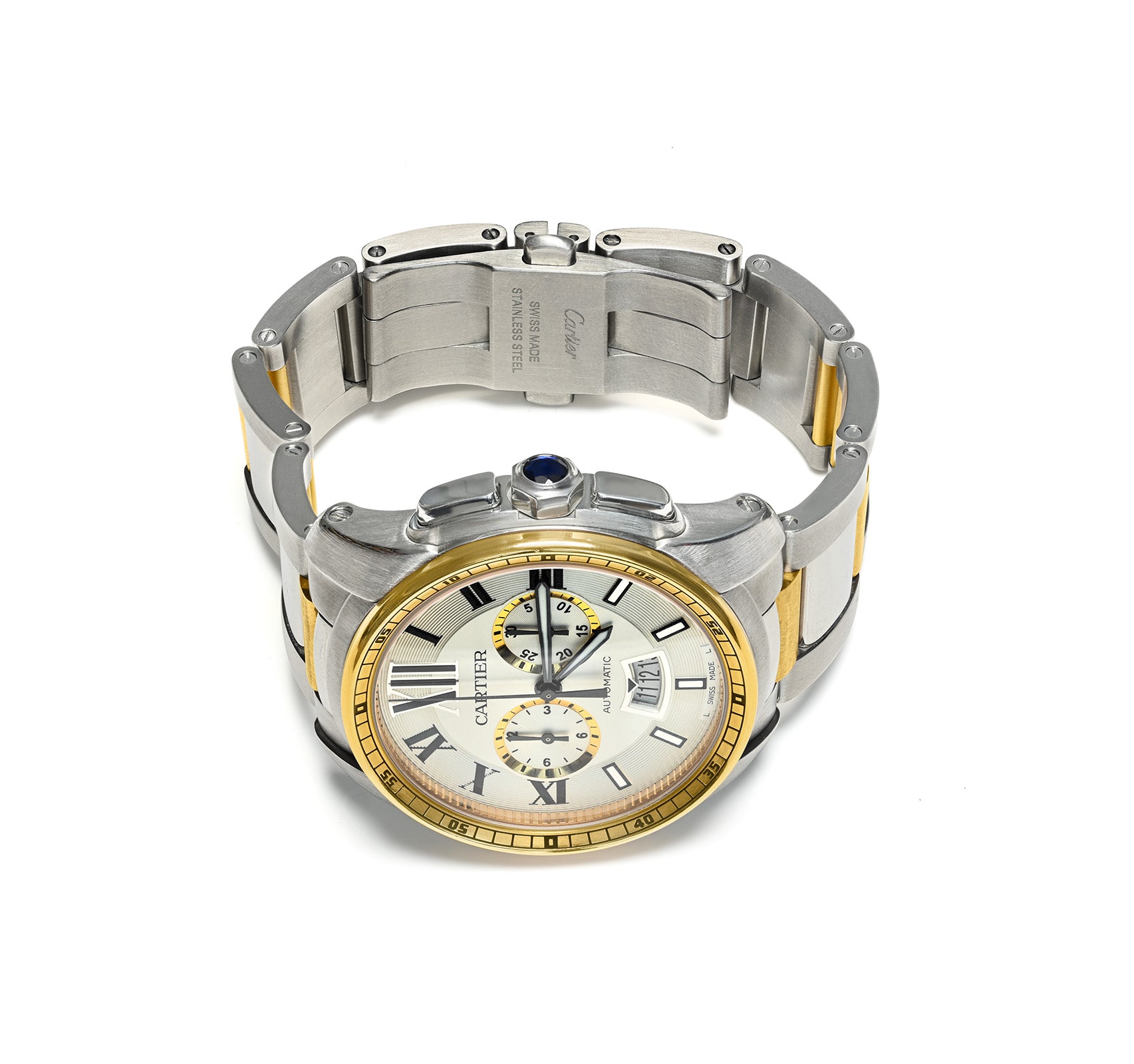 Men's Cartier Calibre de Cartier Chronograph 18K Gold Steel Automatic Watch