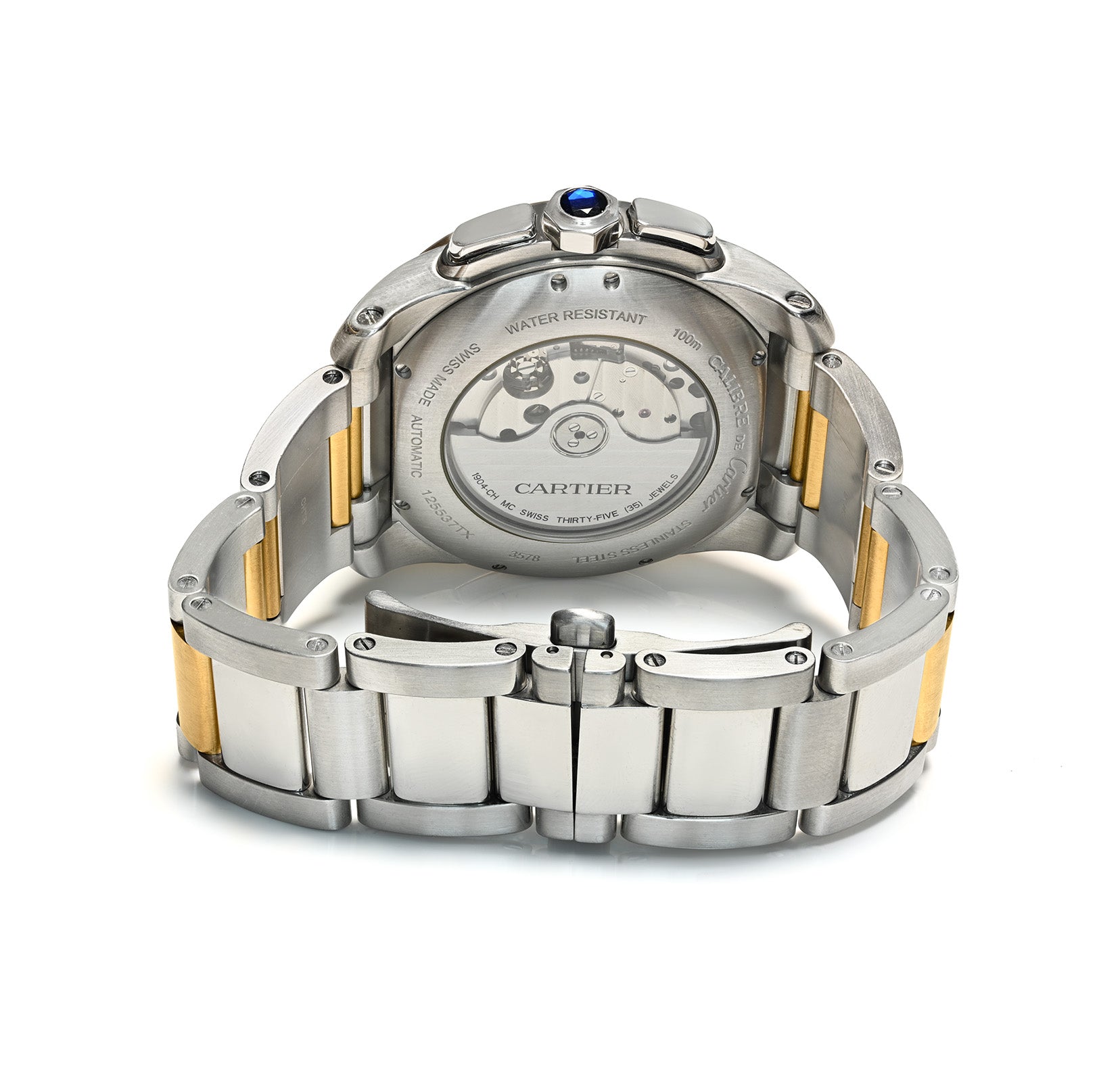 Cartier Calibre de Cartier Chronograph 18K Gold Steel Automatic Watch Men's