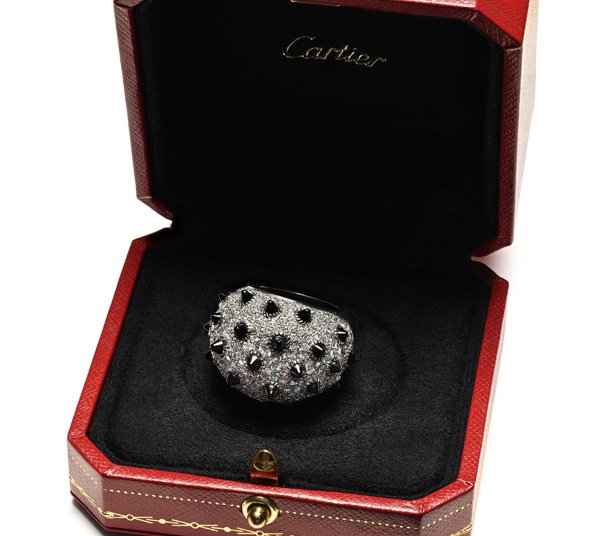 Cartier Diamond Onyx Spiked Dome Ring in 18K Gold with Box