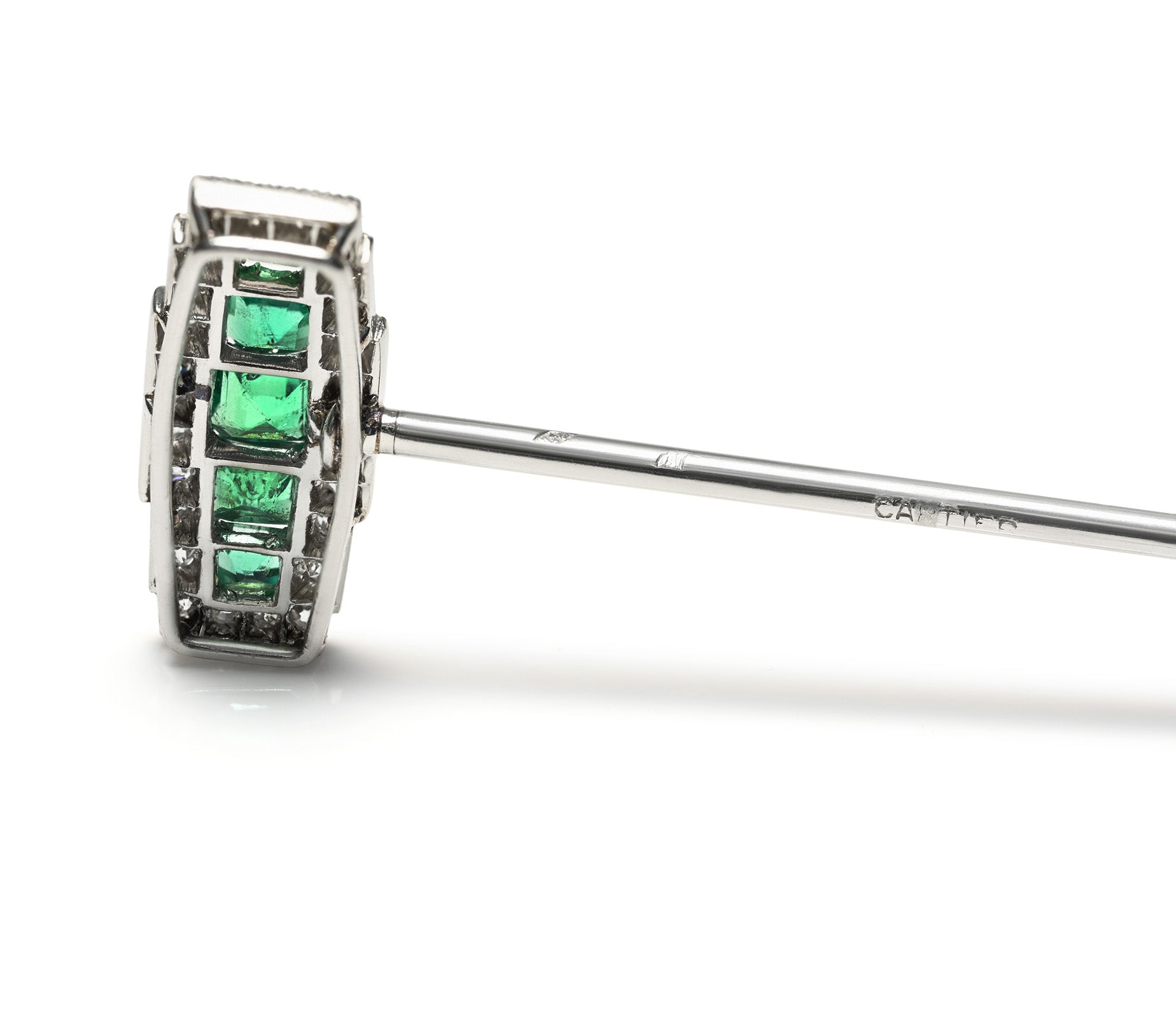 Cartier Art Deco Platinum Emerald and Diamond Stick Pin by Henri Picq