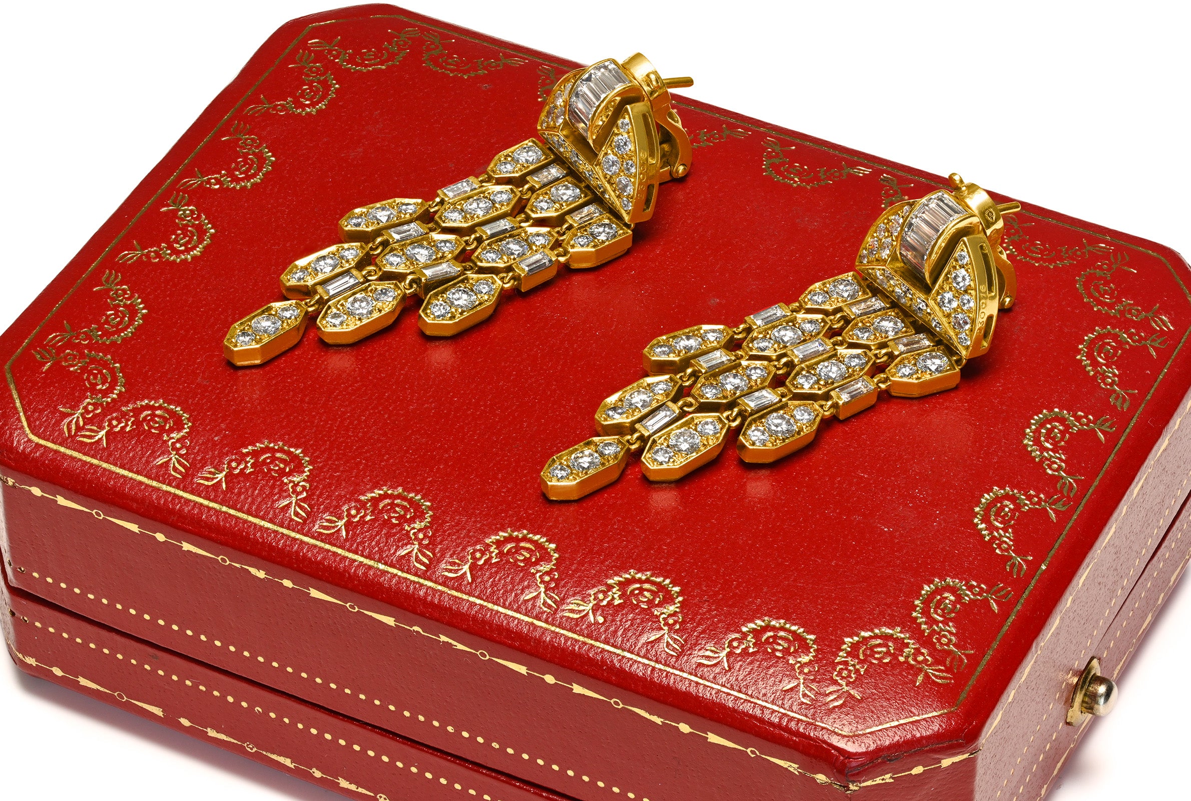 Diamond Cartier Earrings 18K Gold on a Box