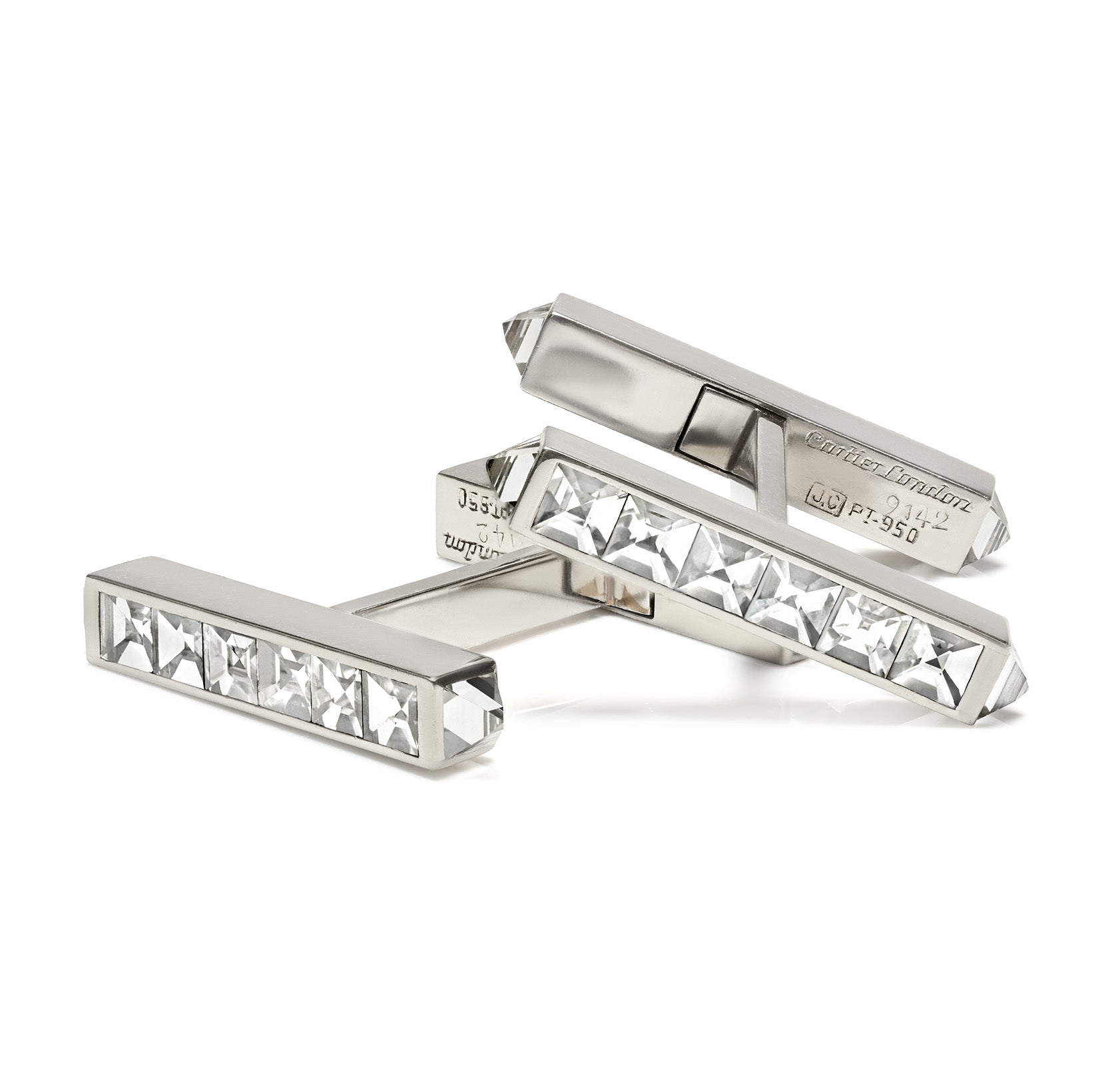 Cartier London Platinum Diamond Bar Cufflinks by Jacques Cartier