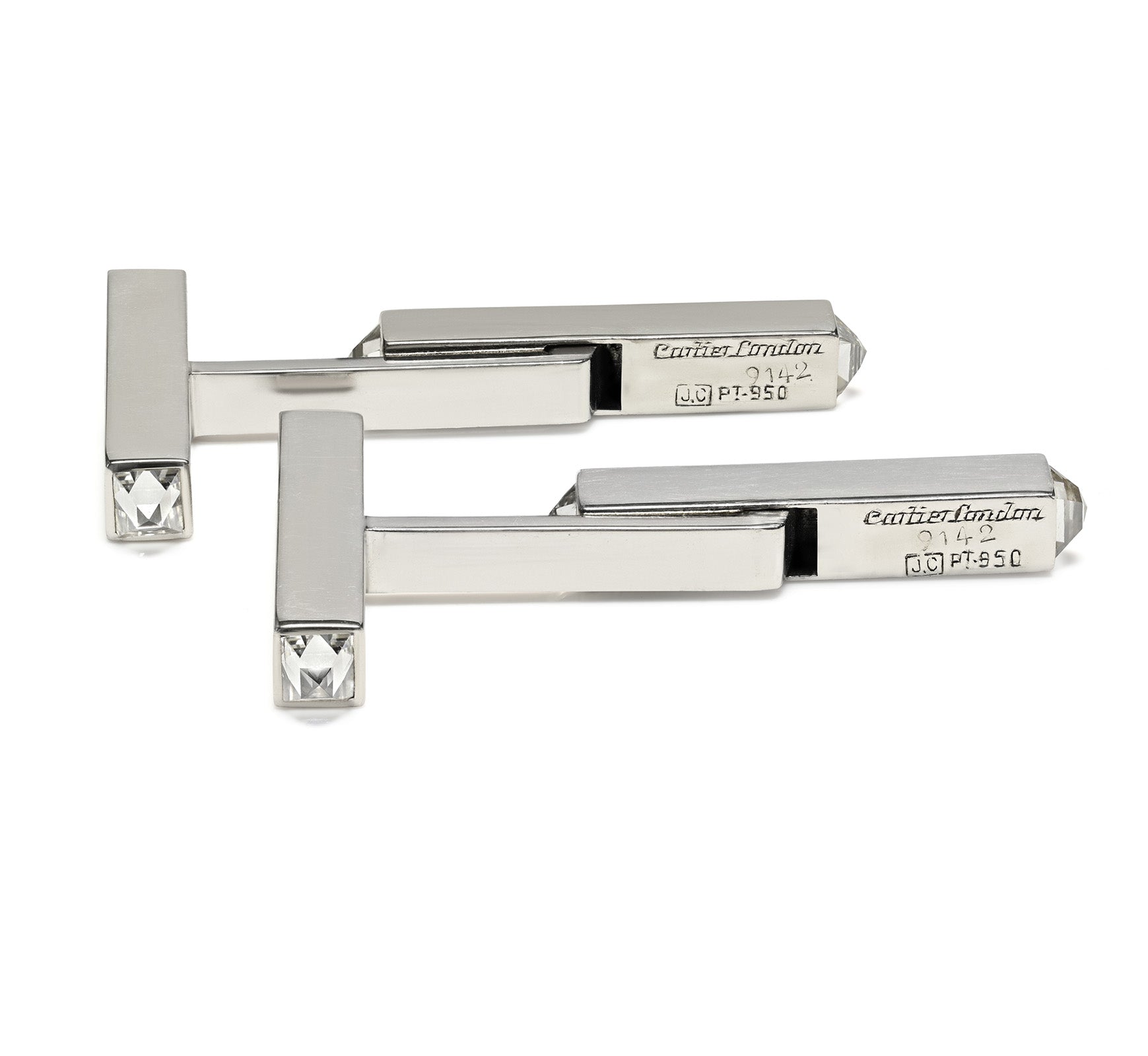 Cartier London Platinum Diamond Bar Cufflinks