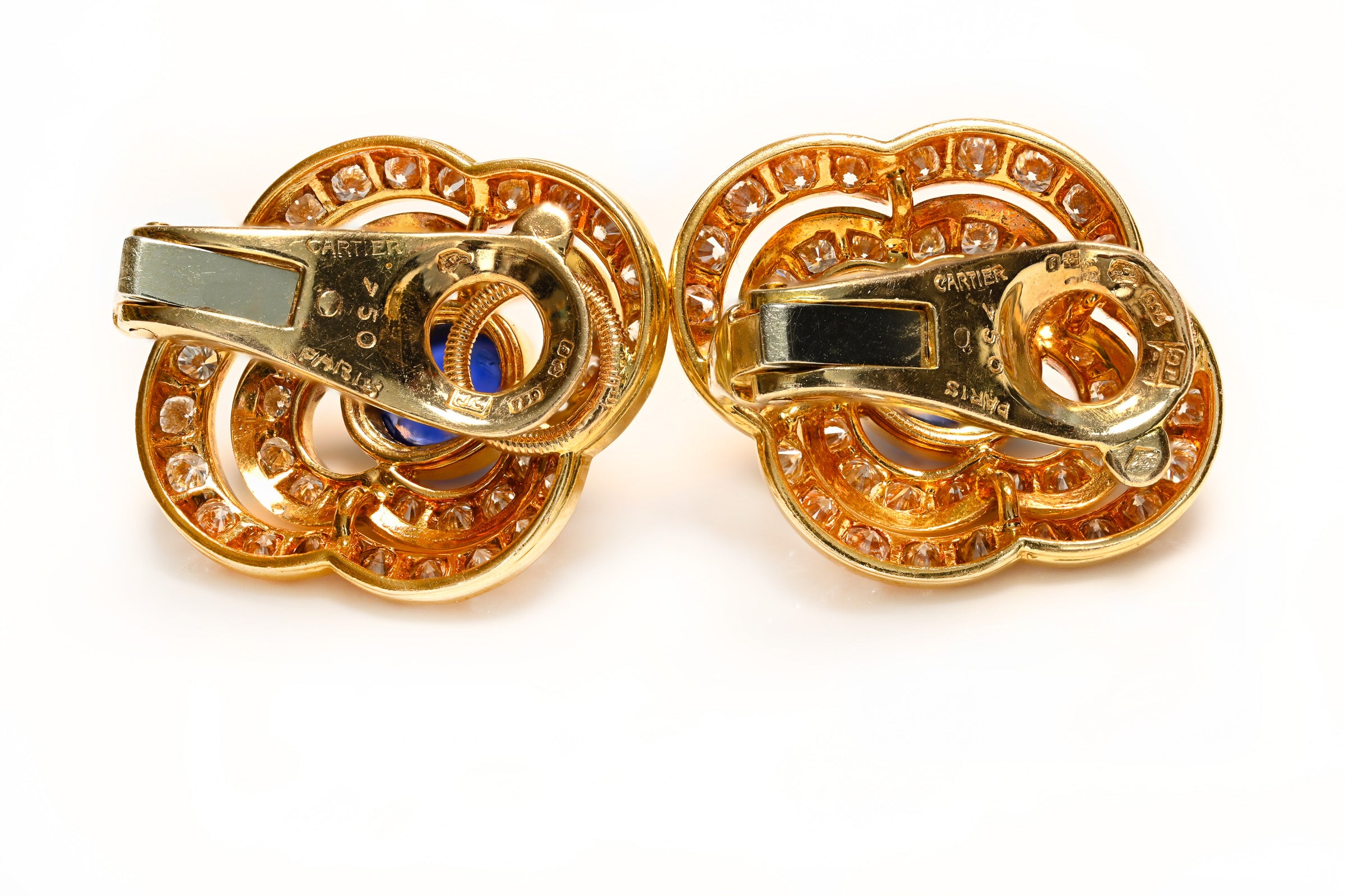 Cartier Paris 18K Gold Diamond Sapphire Earrings Suite vtg4