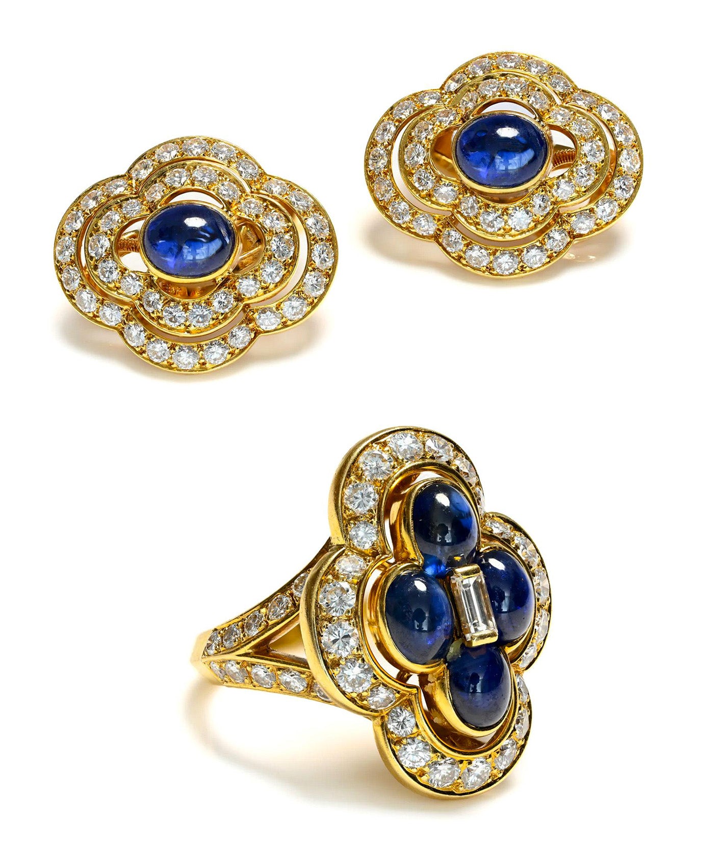 Cartier 18K Diamond Sapphire Ring Earrings Set