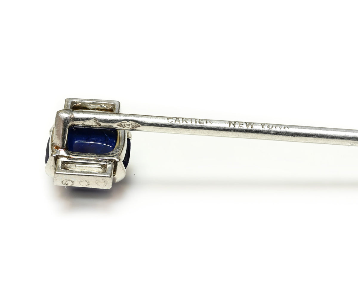 Cartier Cabochon Sapphire Diamond Stick Pin in Platinum by Georges Andrey