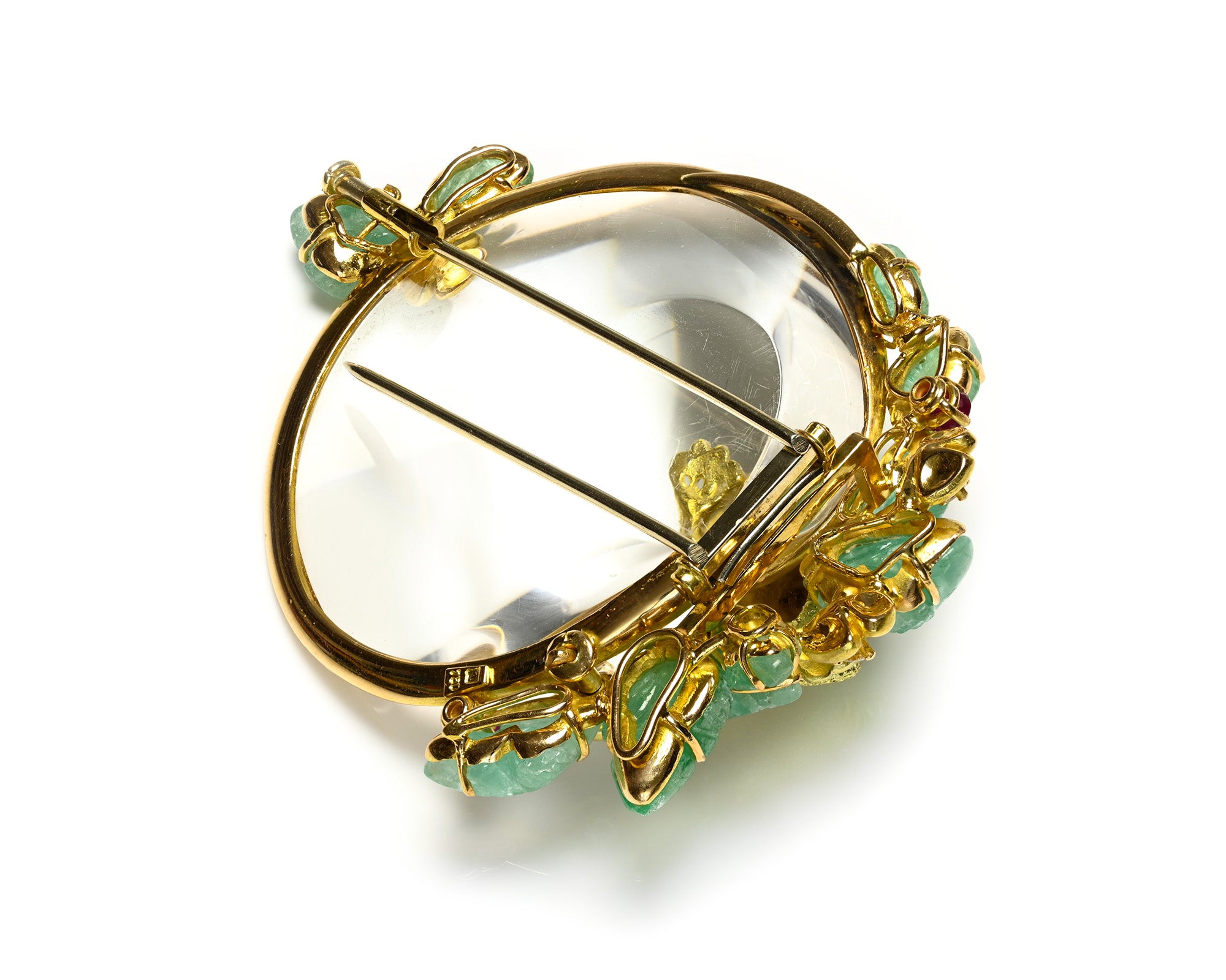 Vintage Emerald, Ruby & Diamond 18K Gold Frog Magnifying Glass Brooch Back