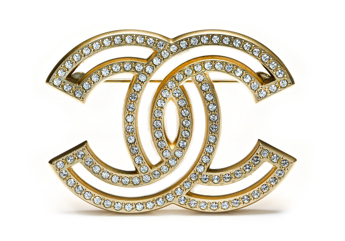 Chanel Paris Fall 2019 Gold Tone Crystal CC Brooch 1