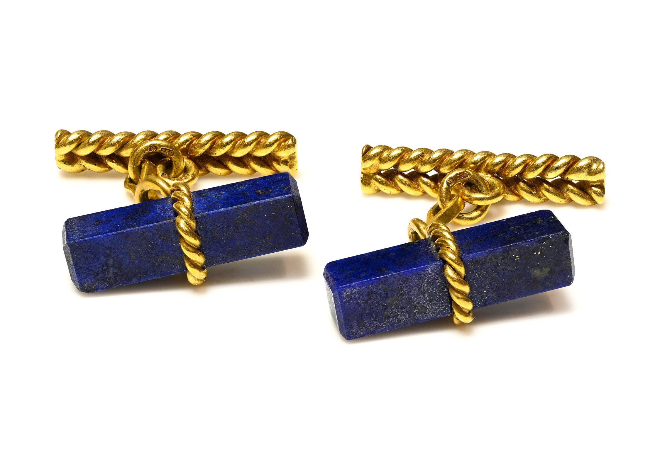 Vintage Chaumet Lapis 18K Gold Cufflinks