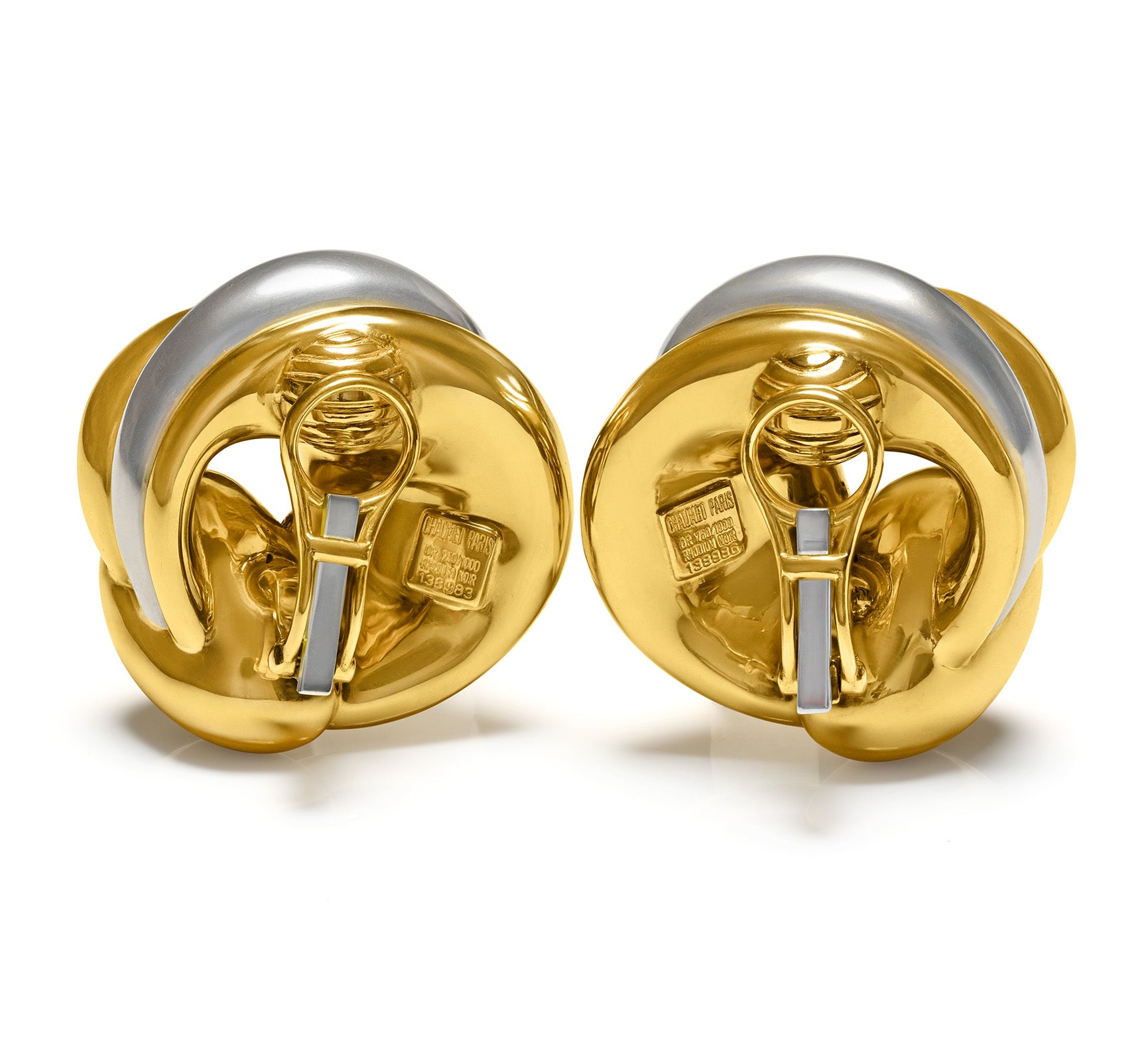 Chaumet Paris 18K White and Yellow Gold Earrings Hallmark